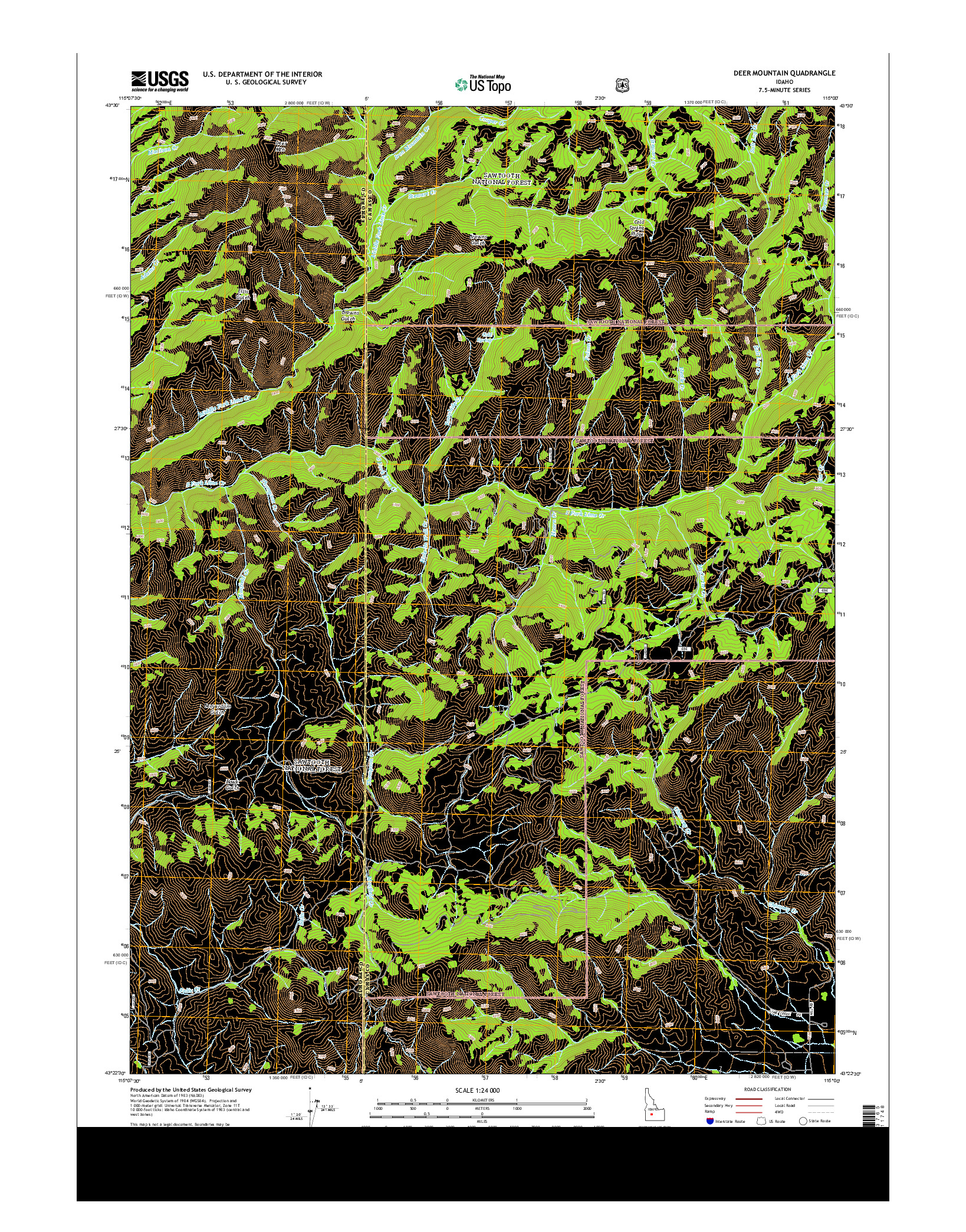 USGS US TOPO 7.5-MINUTE MAP FOR DEER MOUNTAIN, ID 2013