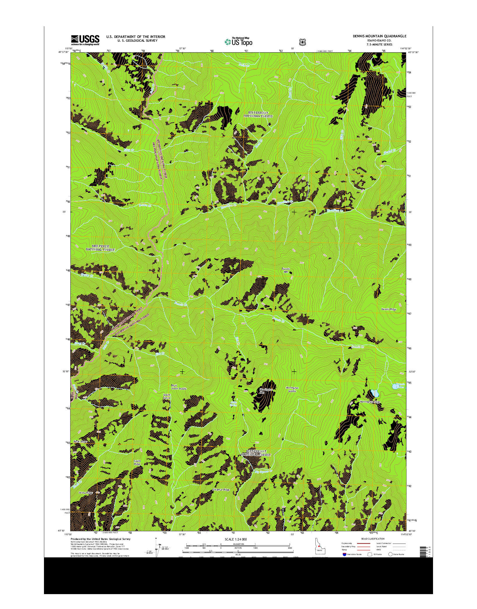 USGS US TOPO 7.5-MINUTE MAP FOR DENNIS MOUNTAIN, ID 2013