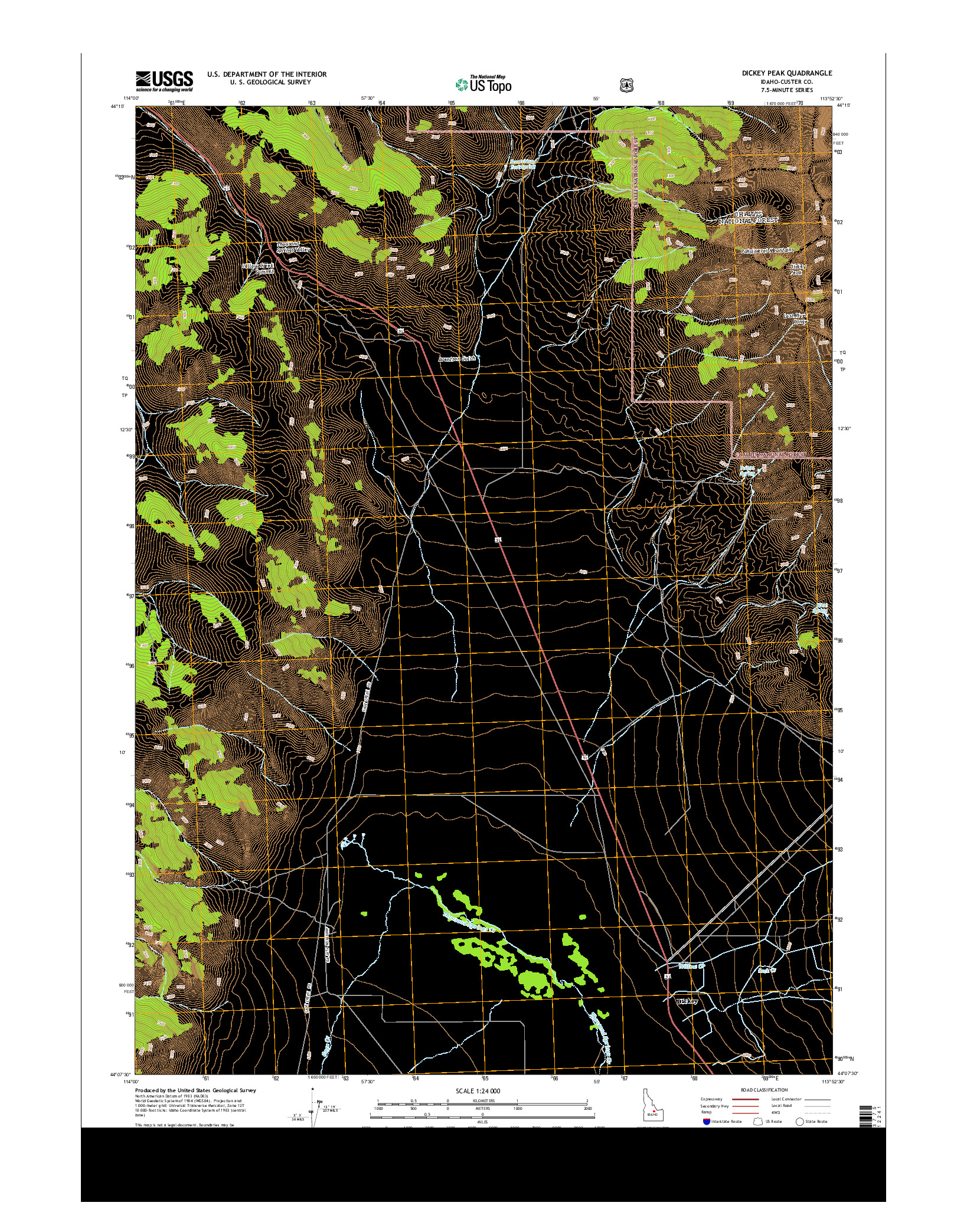 USGS US TOPO 7.5-MINUTE MAP FOR DICKEY PEAK, ID 2013