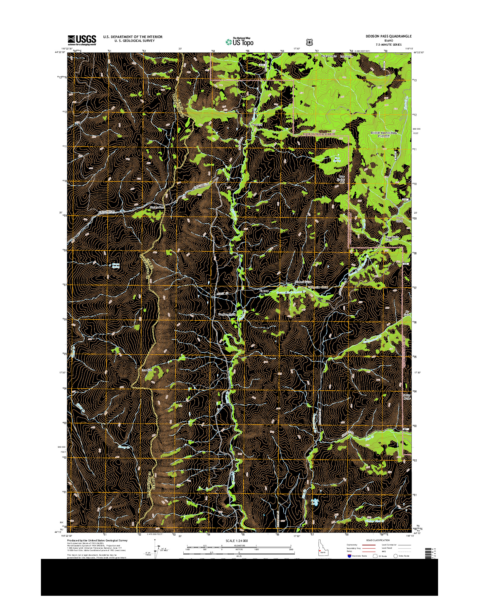 USGS US TOPO 7.5-MINUTE MAP FOR DODSON PASS, ID 2013