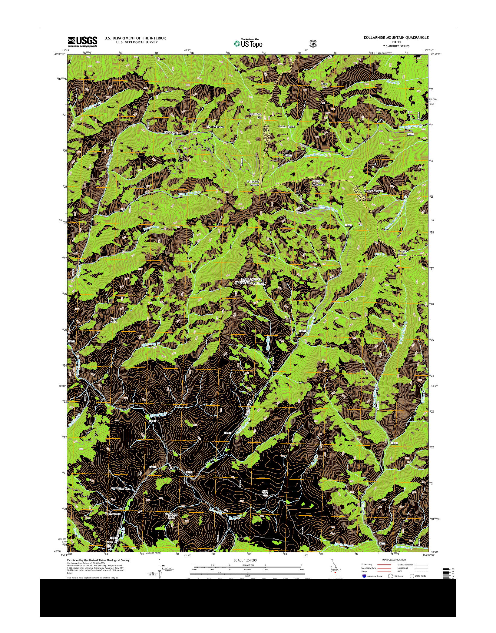 USGS US TOPO 7.5-MINUTE MAP FOR DOLLARHIDE MOUNTAIN, ID 2013