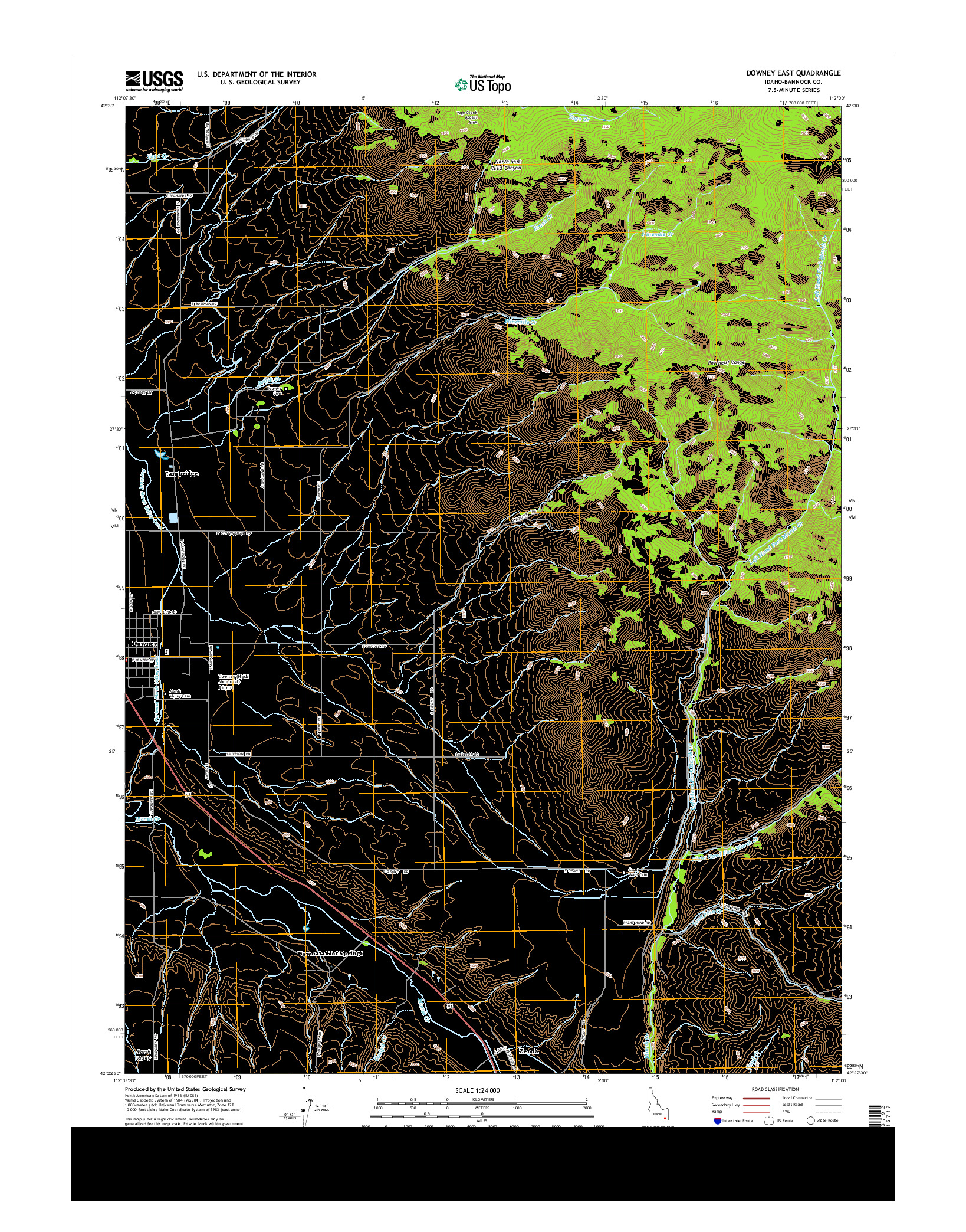 USGS US TOPO 7.5-MINUTE MAP FOR DOWNEY EAST, ID 2013