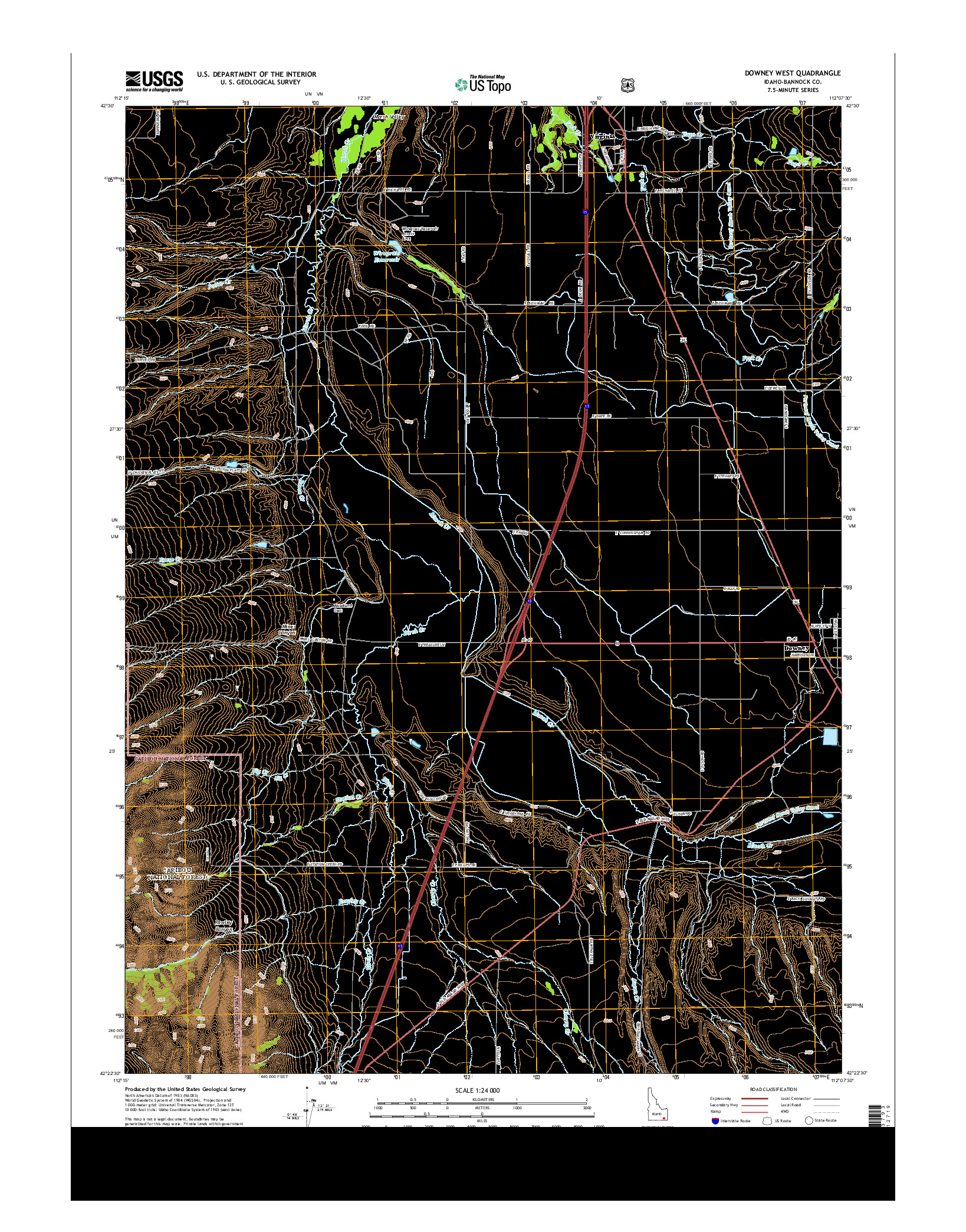 USGS US TOPO 7.5-MINUTE MAP FOR DOWNEY WEST, ID 2013