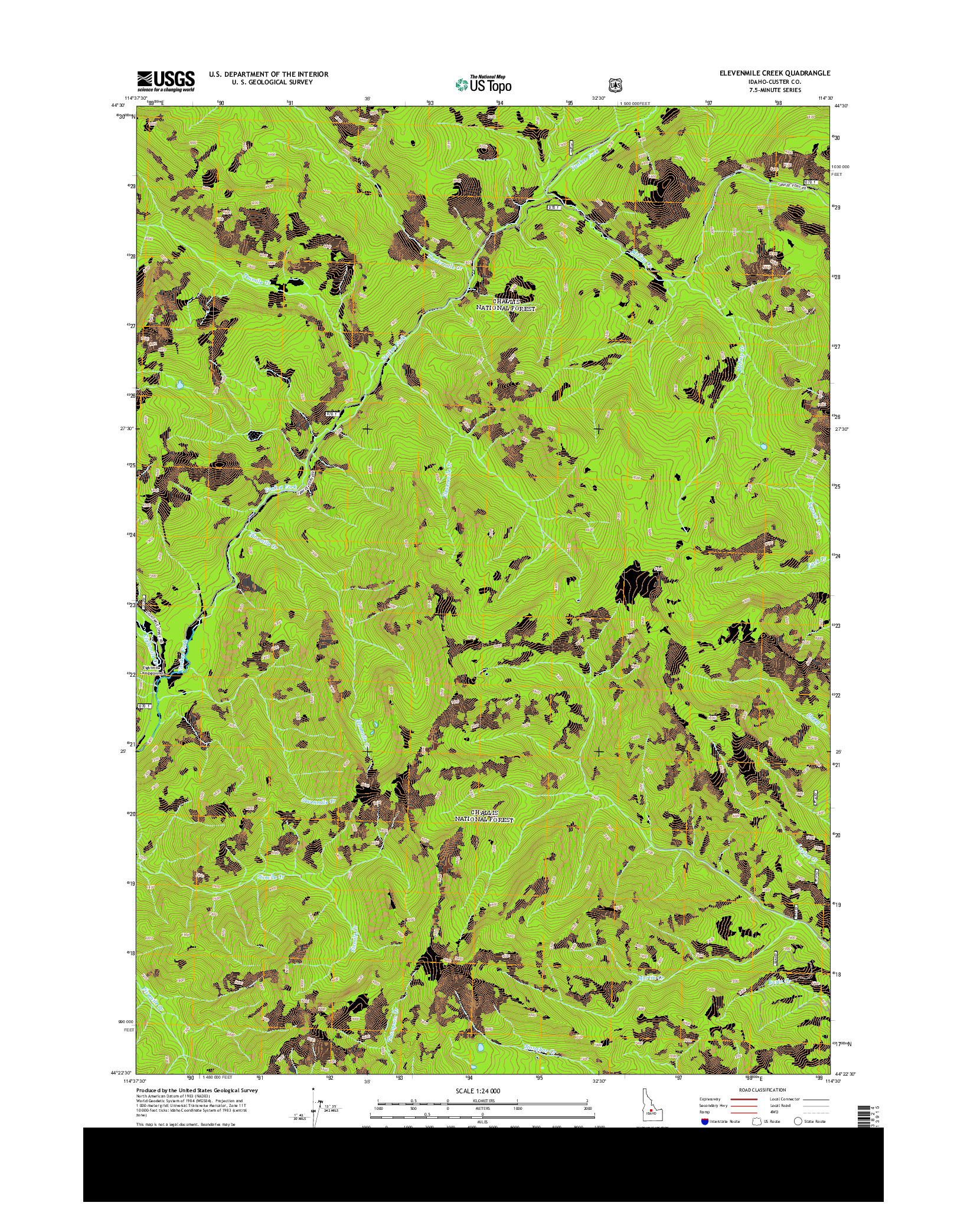 USGS US TOPO 7.5-MINUTE MAP FOR ELEVENMILE CREEK, ID 2013