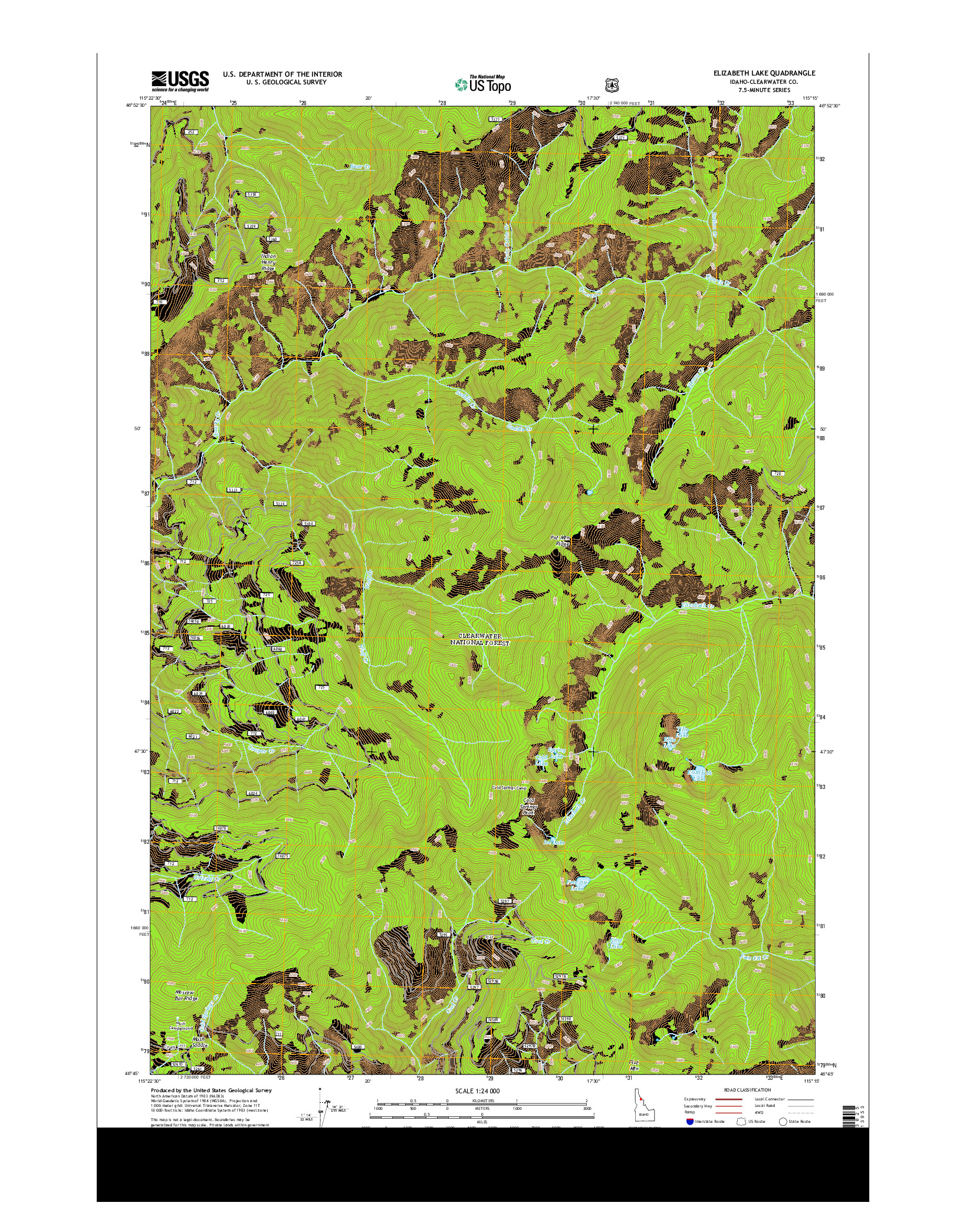 USGS US TOPO 7.5-MINUTE MAP FOR ELIZABETH LAKE, ID 2013