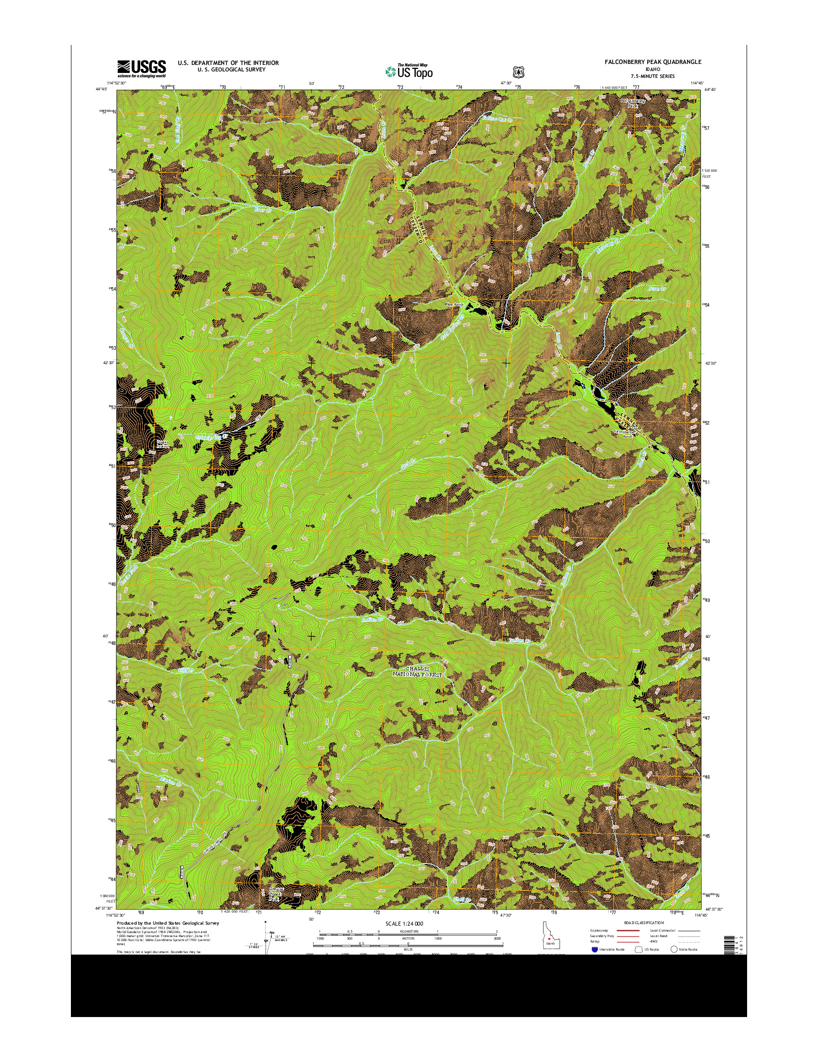 USGS US TOPO 7.5-MINUTE MAP FOR FALCONBERRY PEAK, ID 2013