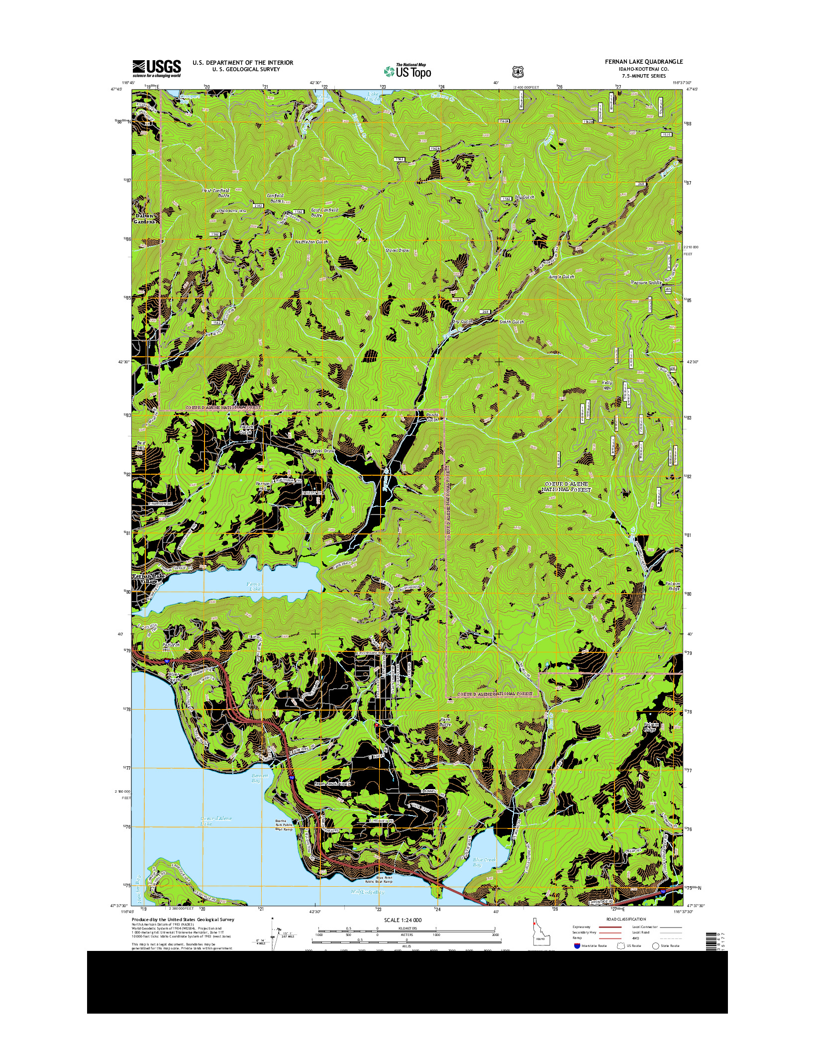 USGS US TOPO 7.5-MINUTE MAP FOR FERNAN LAKE, ID 2013