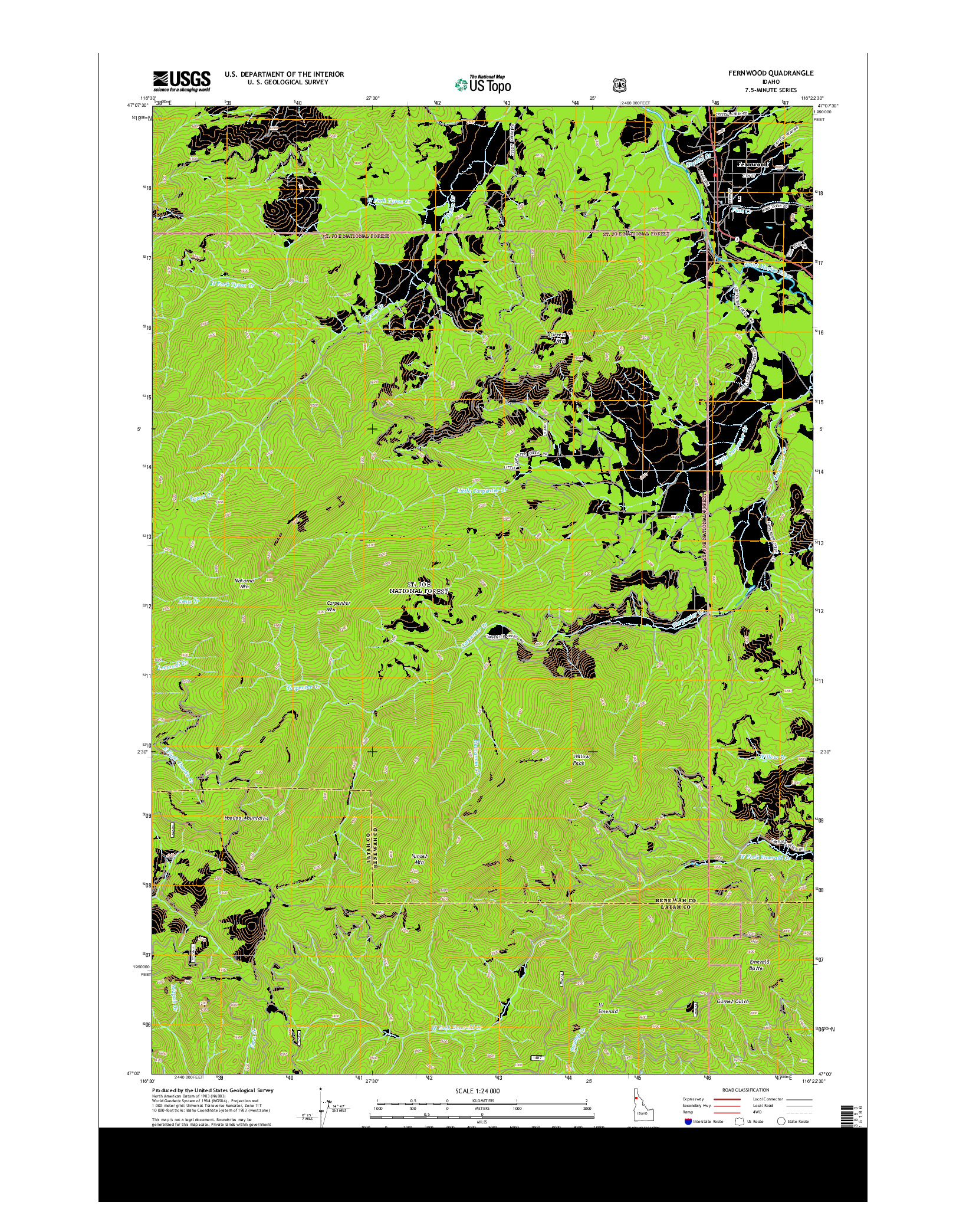 USGS US TOPO 7.5-MINUTE MAP FOR FERNWOOD, ID 2013