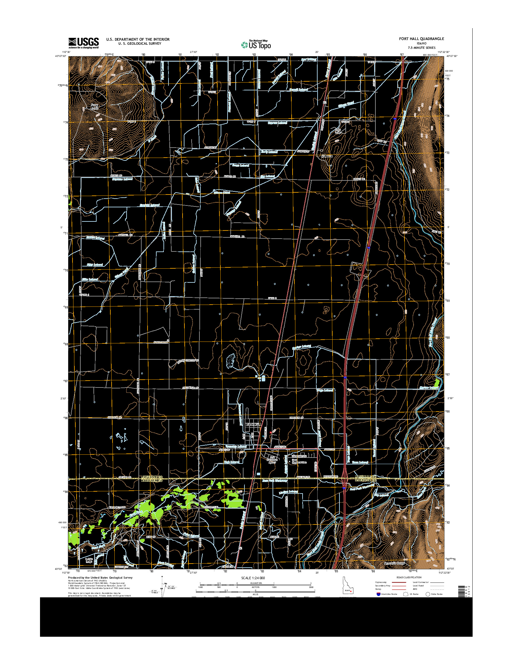 USGS US TOPO 7.5-MINUTE MAP FOR FORT HALL, ID 2013