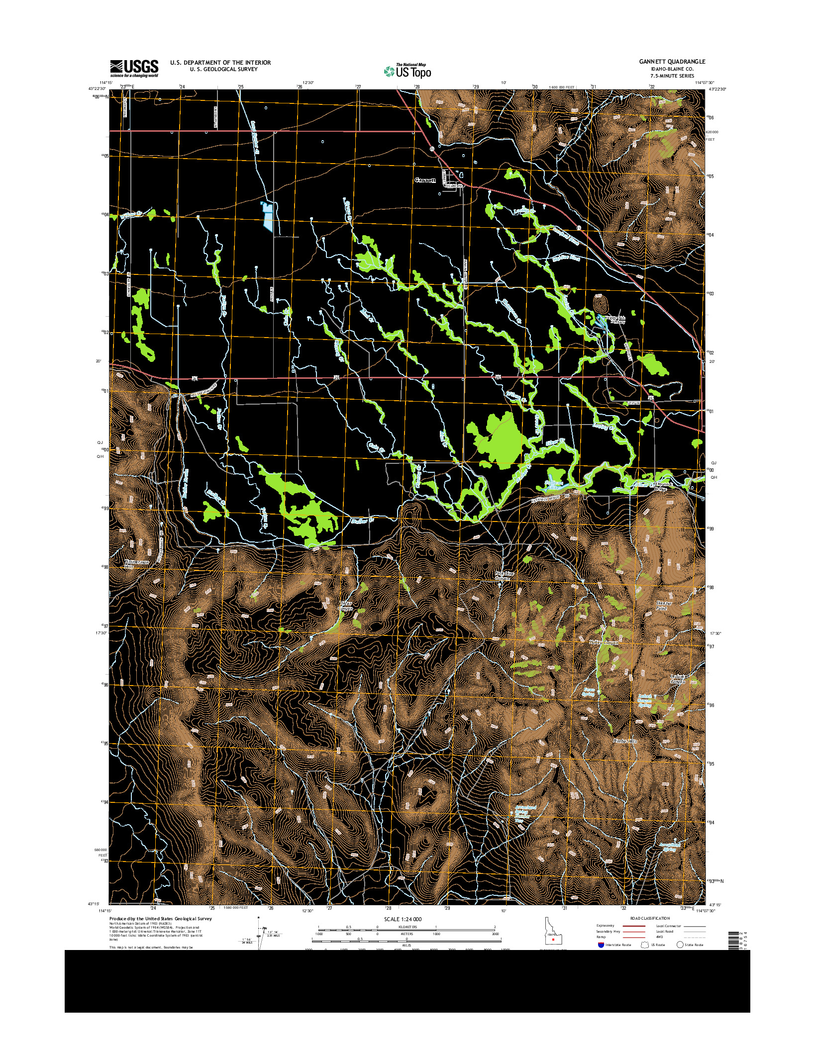 USGS US TOPO 7.5-MINUTE MAP FOR GANNETT, ID 2013