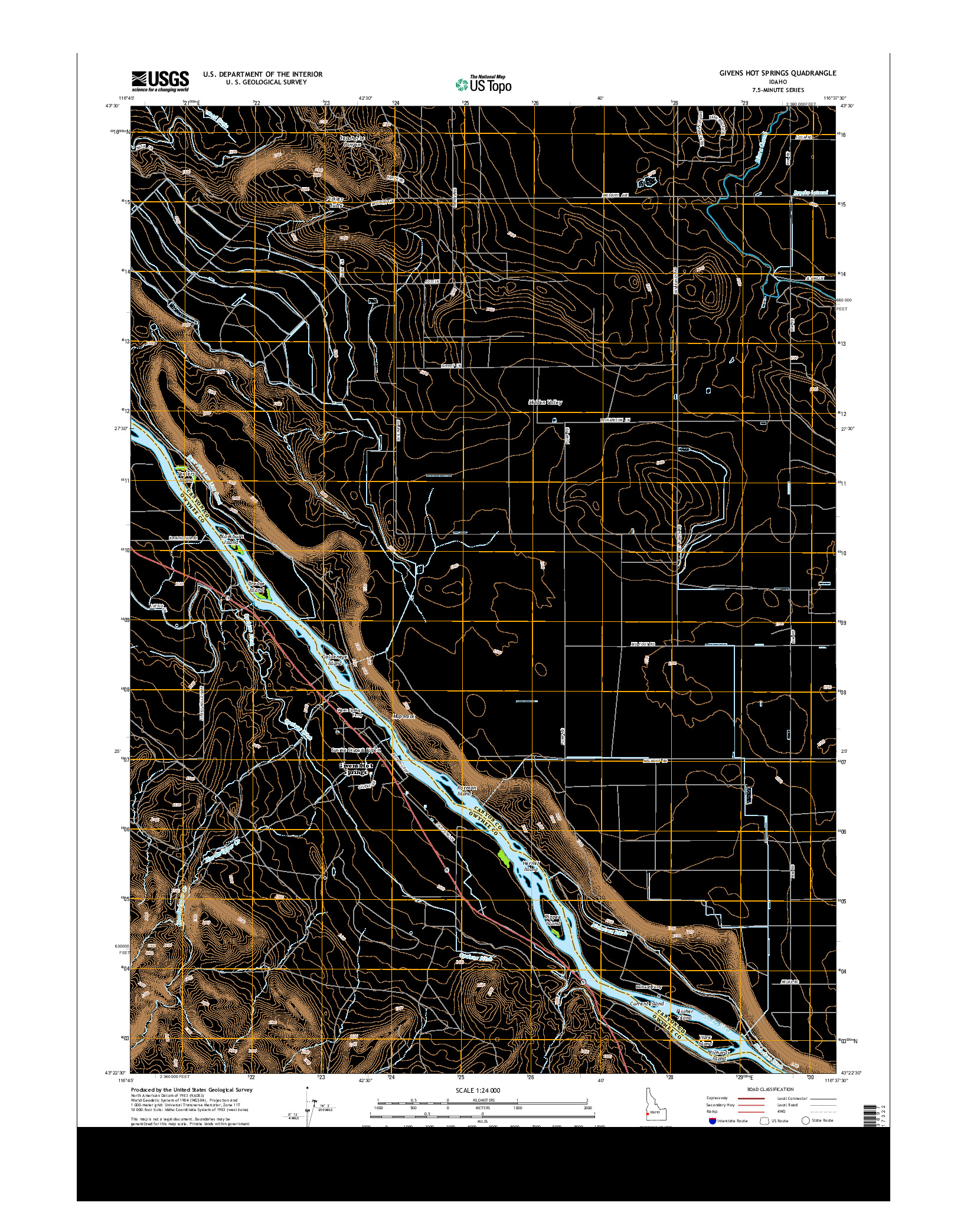 USGS US TOPO 7.5-MINUTE MAP FOR GIVENS HOT SPRINGS, ID 2013