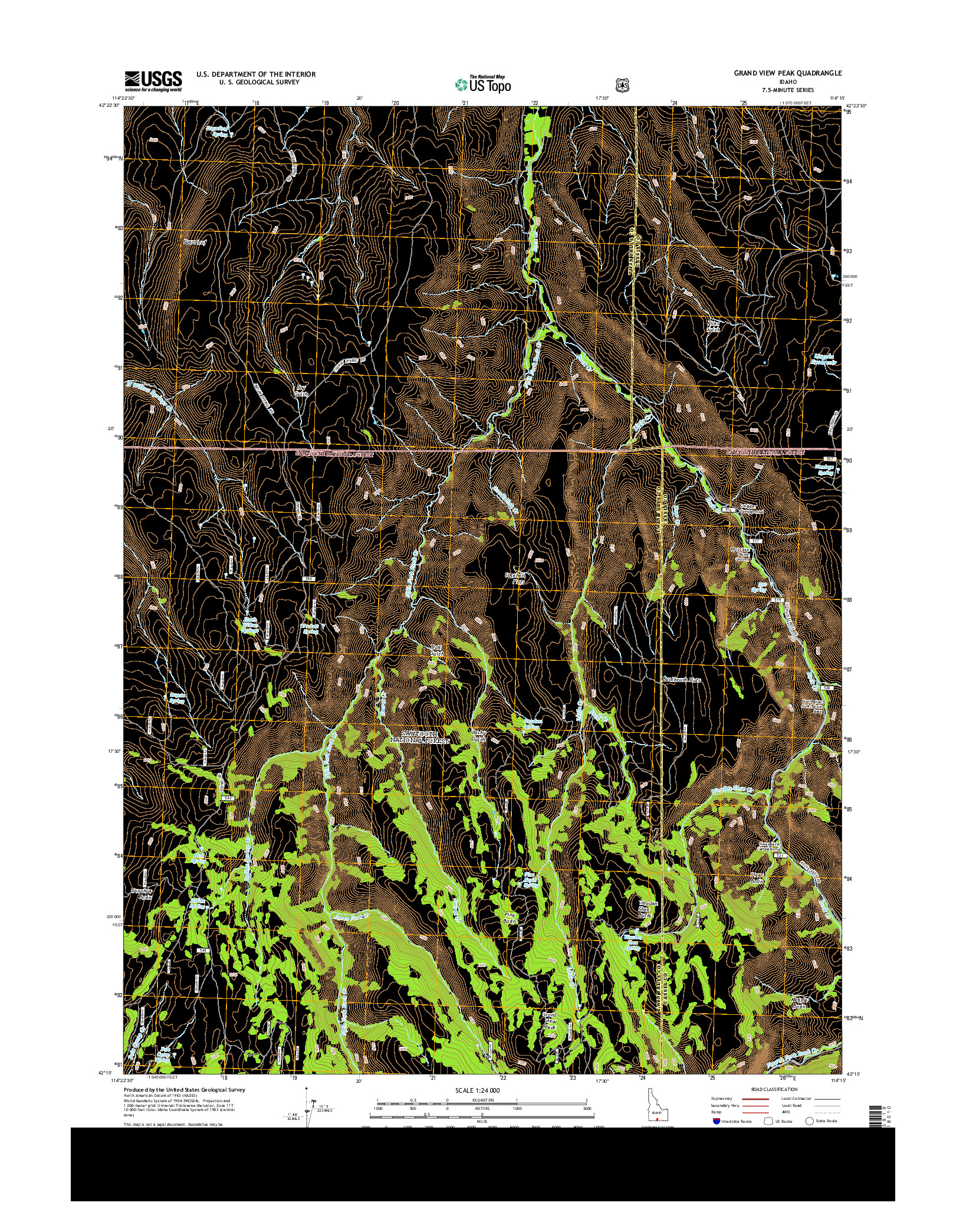 USGS US TOPO 7.5-MINUTE MAP FOR GRAND VIEW PEAK, ID 2013