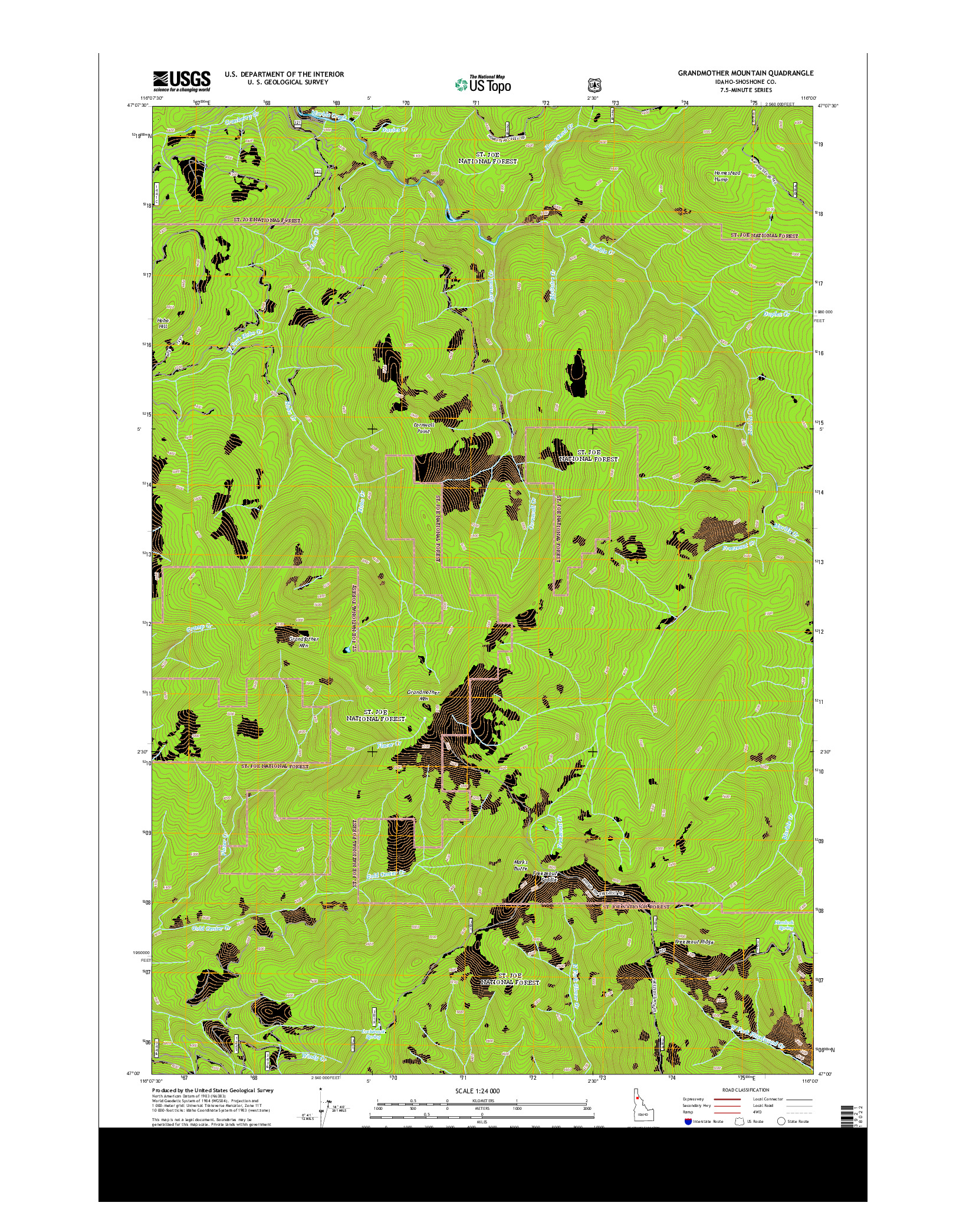 USGS US TOPO 7.5-MINUTE MAP FOR GRANDMOTHER MOUNTAIN, ID 2013