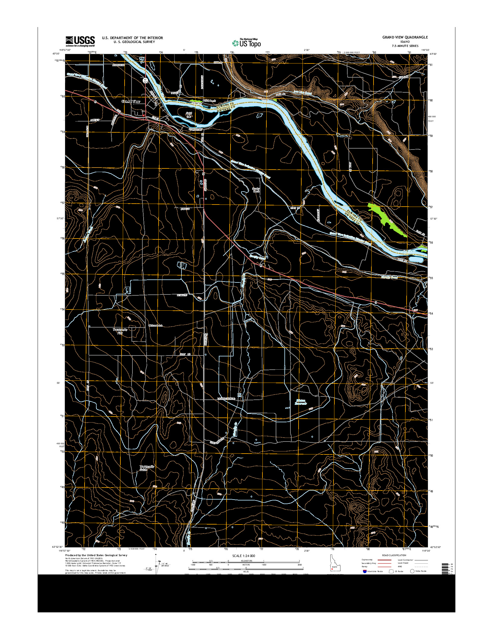 USGS US TOPO 7.5-MINUTE MAP FOR GRAND VIEW, ID 2013