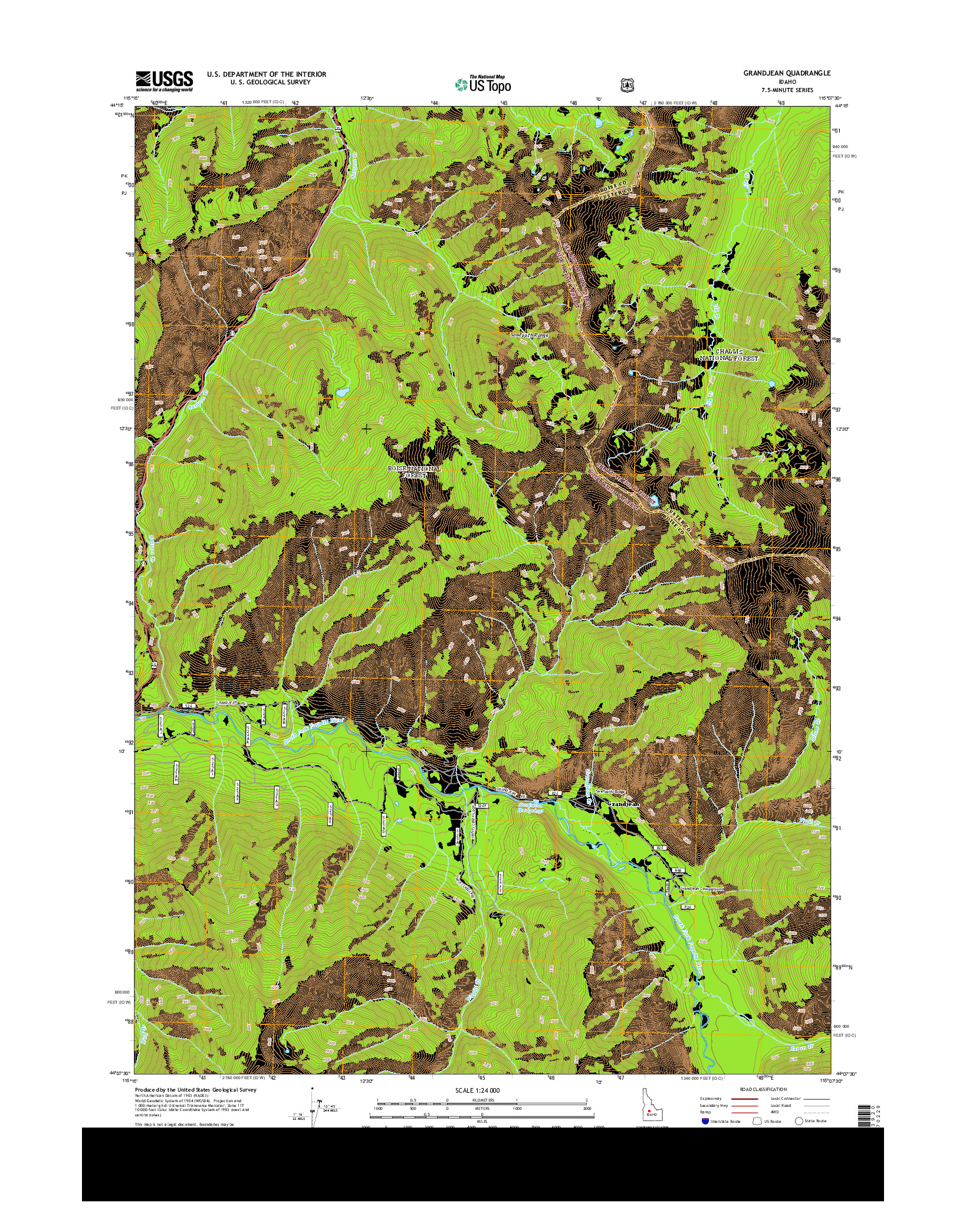 USGS US TOPO 7.5-MINUTE MAP FOR GRANDJEAN, ID 2013