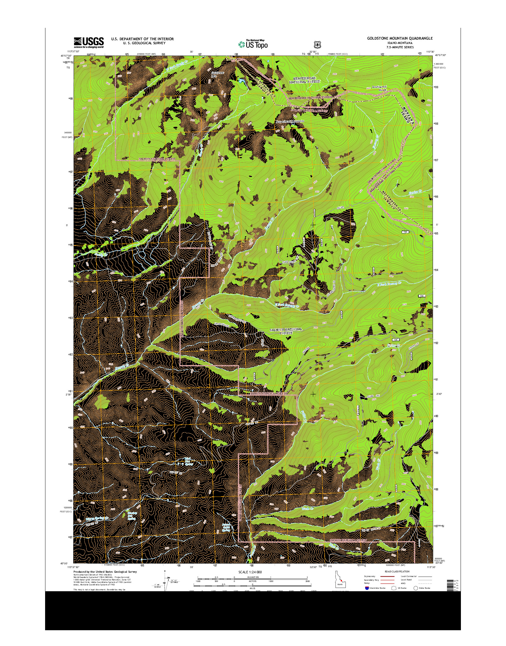 USGS US TOPO 7.5-MINUTE MAP FOR GOLDSTONE MOUNTAIN, ID-MT 2013