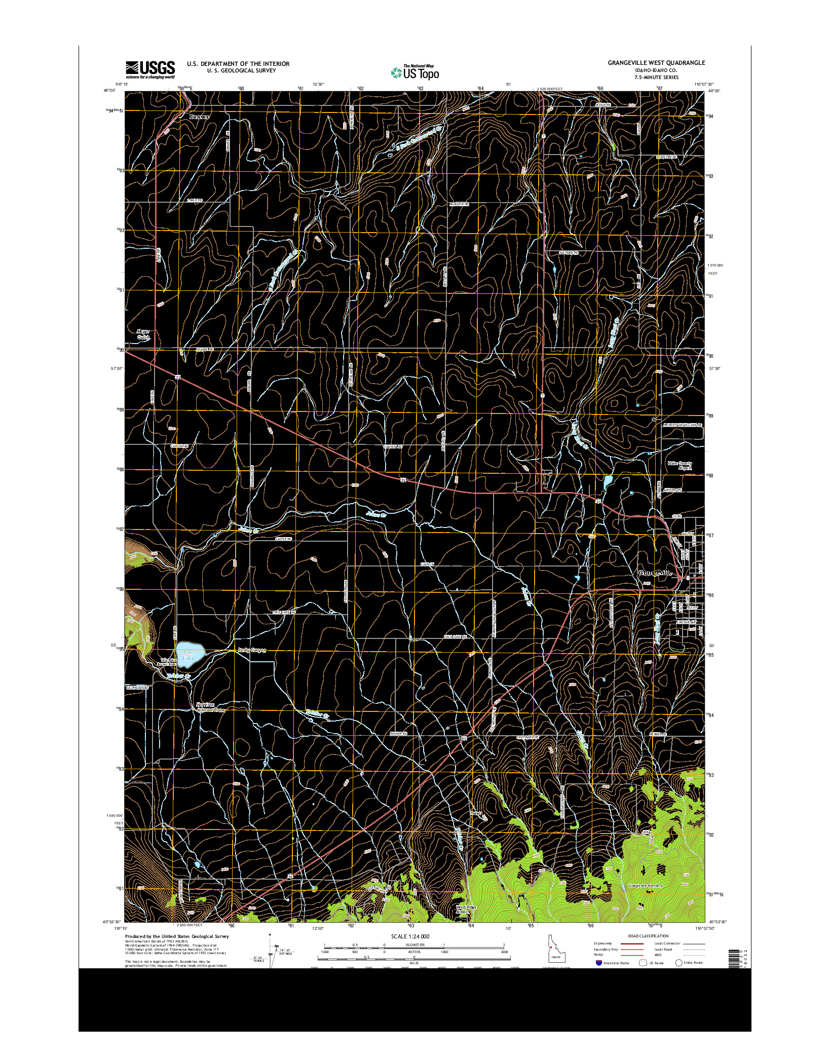 USGS US TOPO 7.5-MINUTE MAP FOR GRANGEVILLE WEST, ID 2013