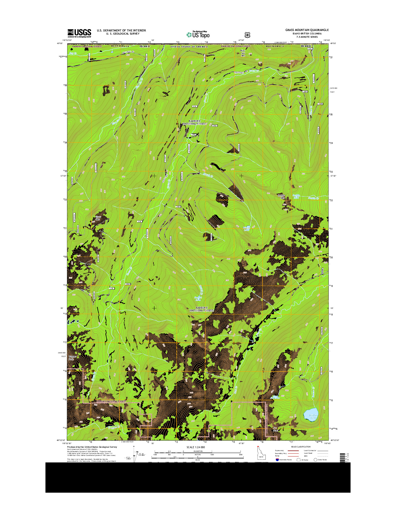 USGS US TOPO 7.5-MINUTE MAP FOR GRASS MOUNTAIN, ID-BC 2013