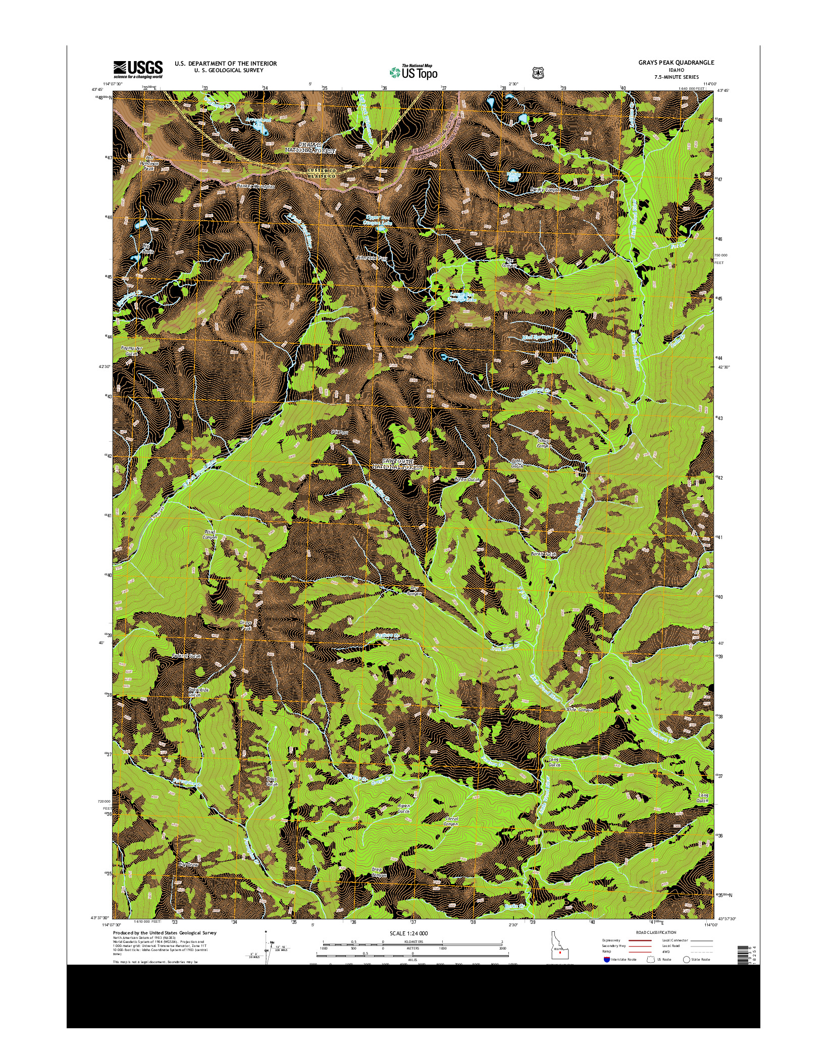 USGS US TOPO 7.5-MINUTE MAP FOR GRAYS PEAK, ID 2013