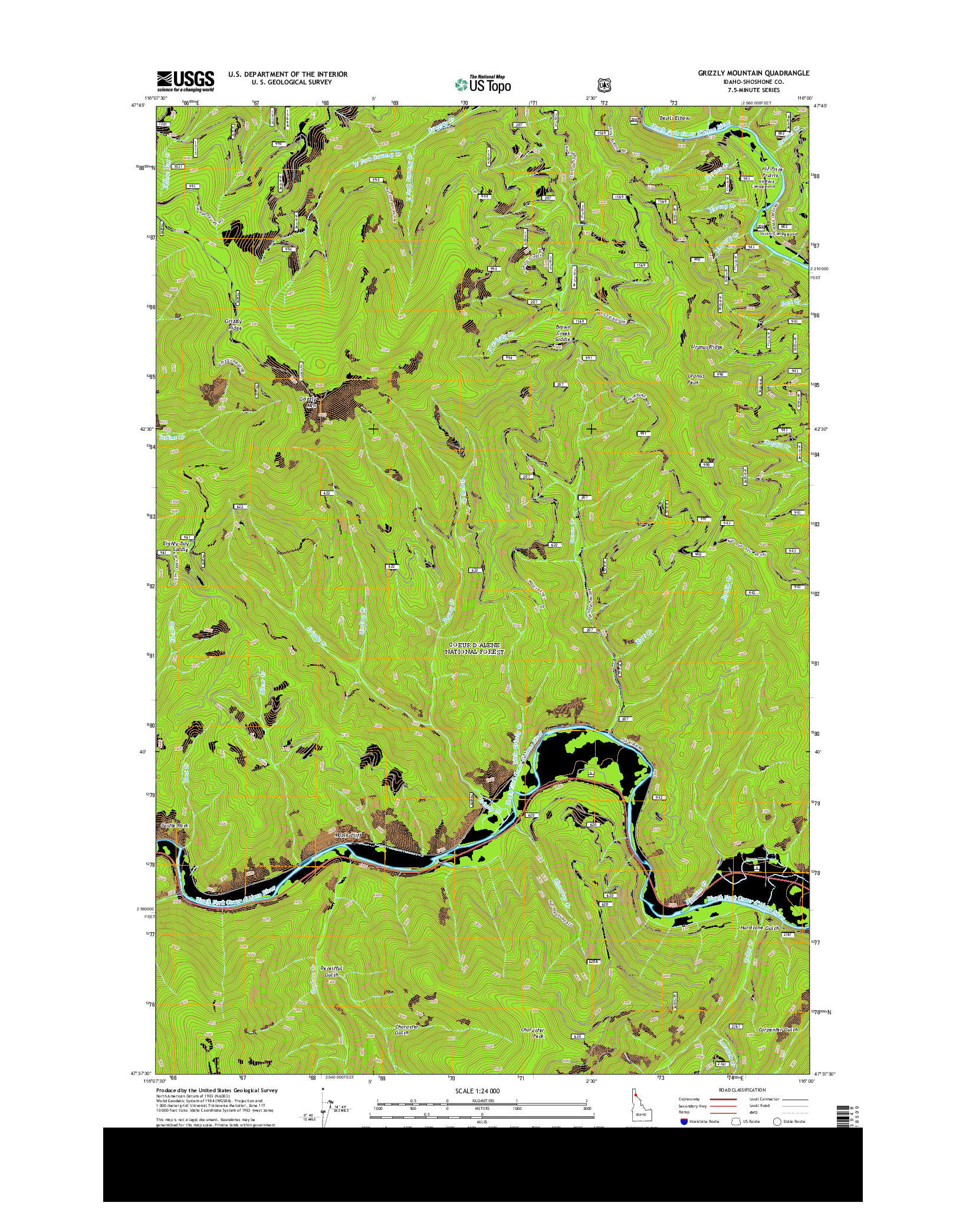 USGS US TOPO 7.5-MINUTE MAP FOR GRIZZLY MOUNTAIN, ID 2013