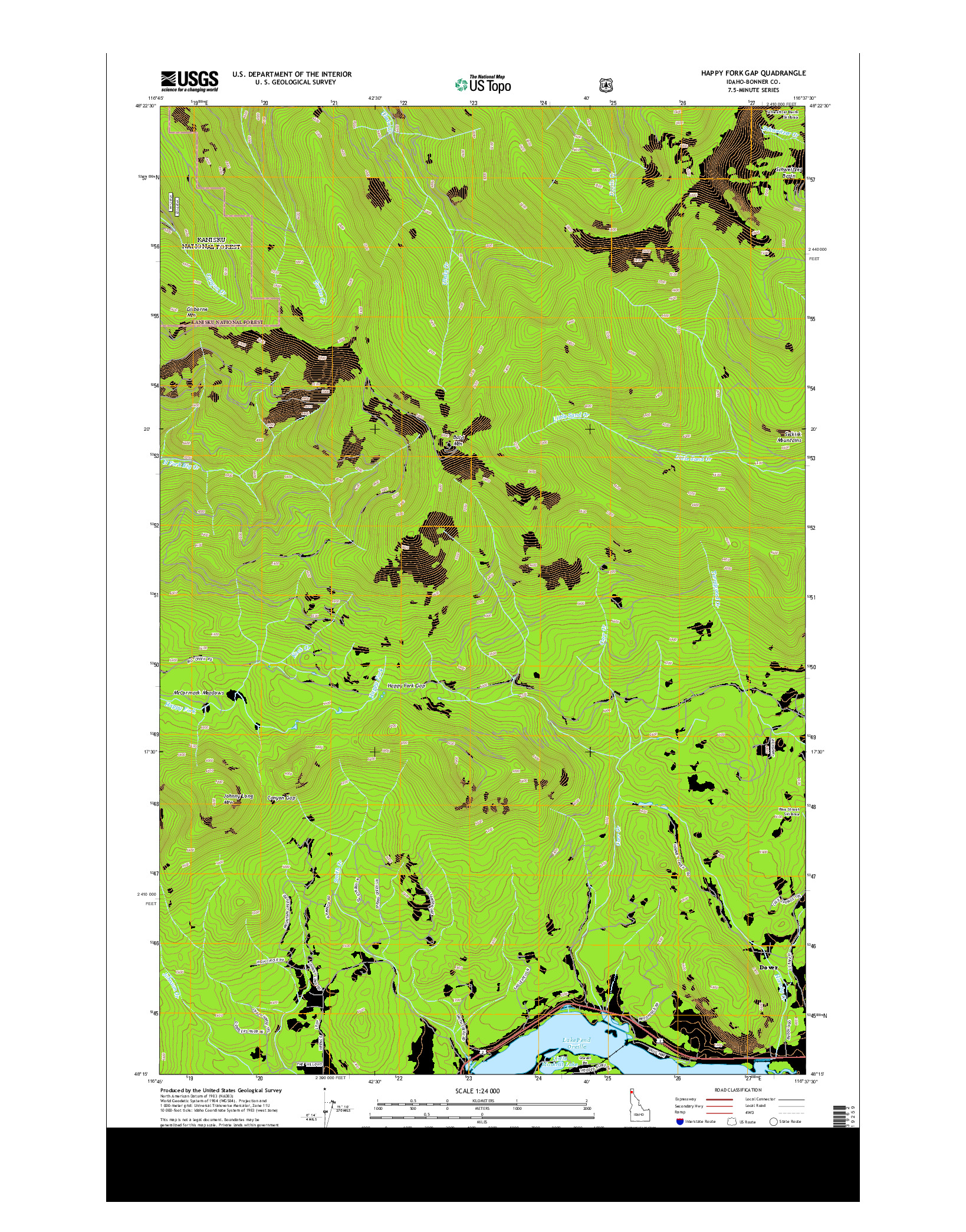 USGS US TOPO 7.5-MINUTE MAP FOR HAPPY FORK GAP, ID 2013