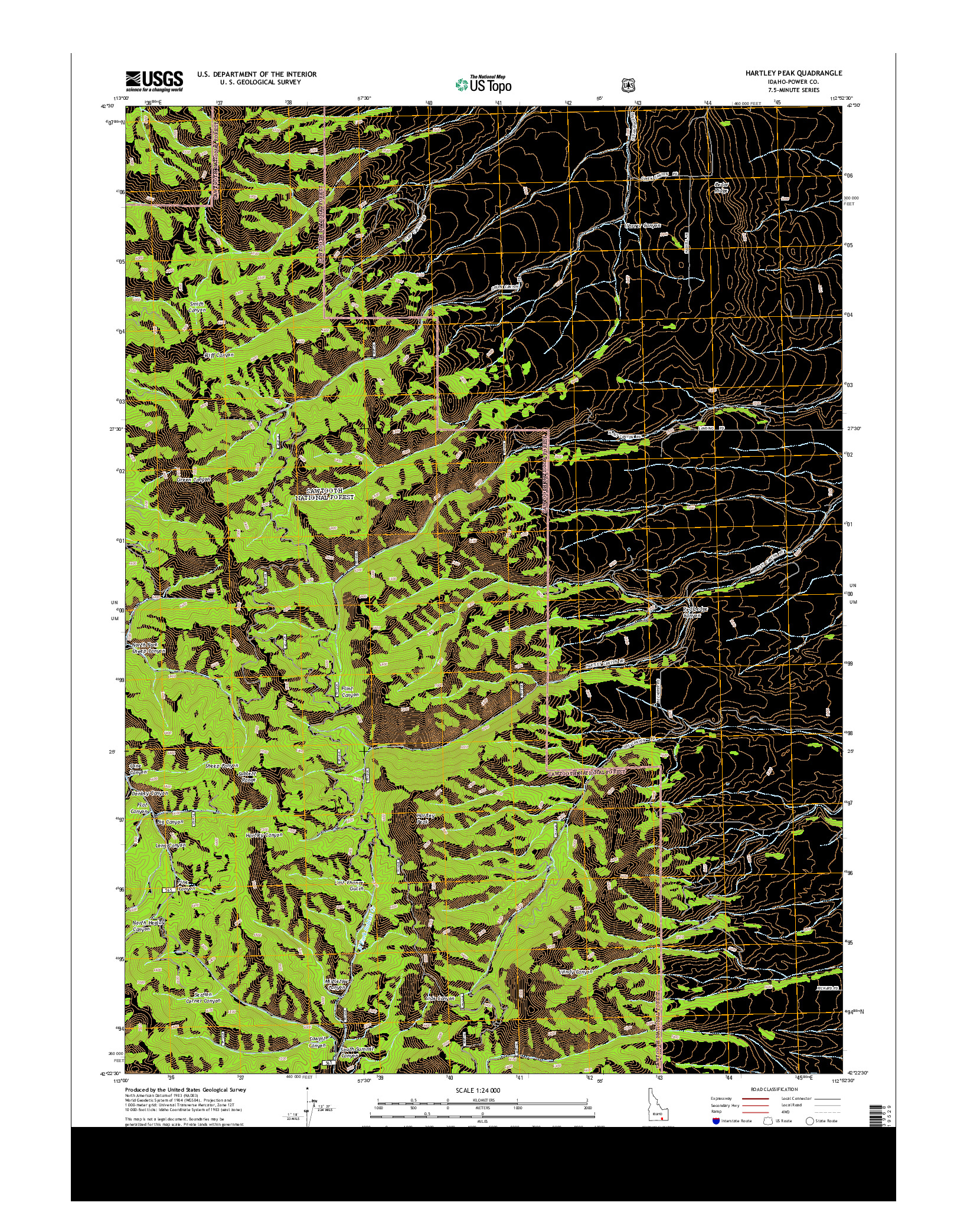 USGS US TOPO 7.5-MINUTE MAP FOR HARTLEY PEAK, ID 2013