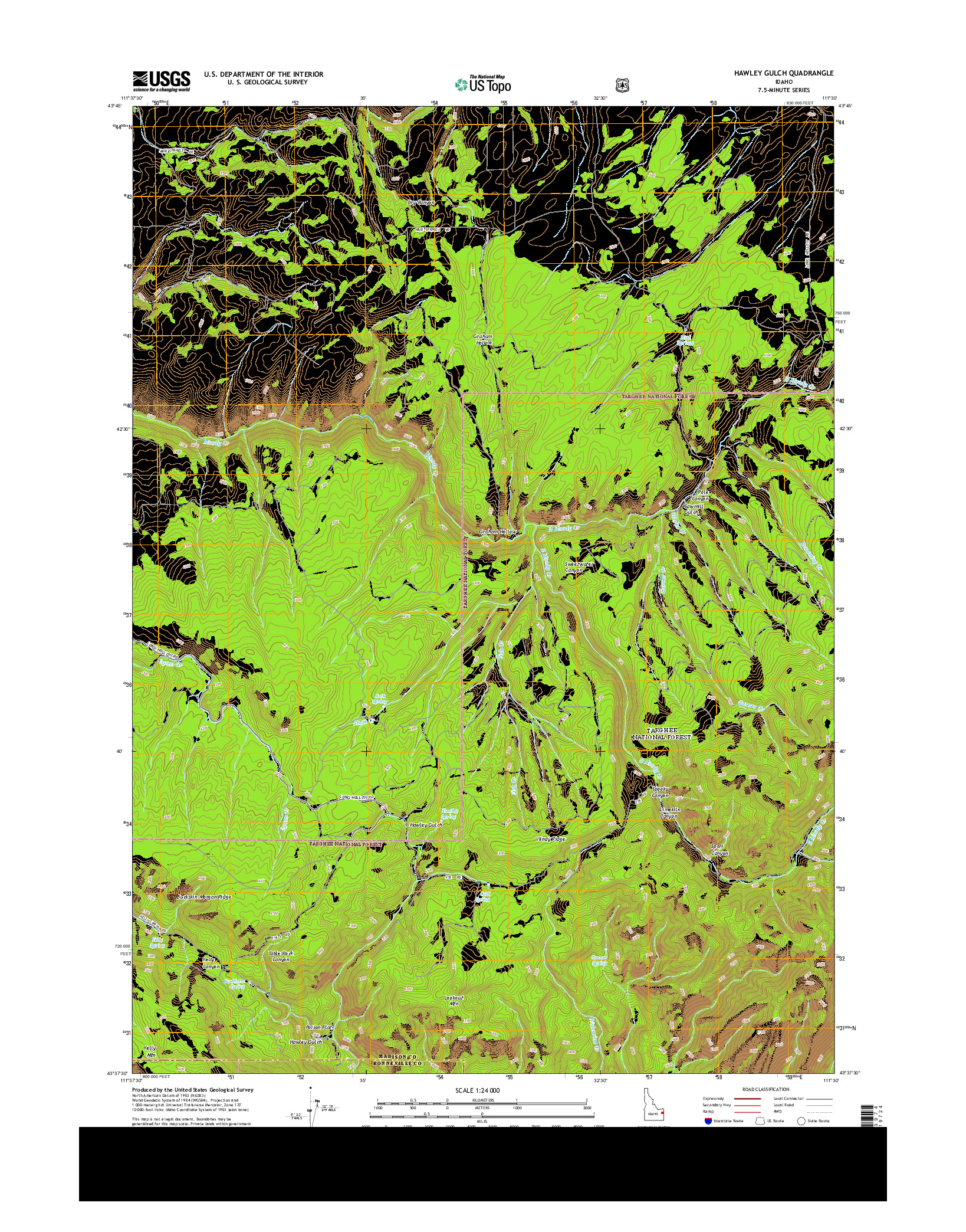 USGS US TOPO 7.5-MINUTE MAP FOR HAWLEY GULCH, ID 2013