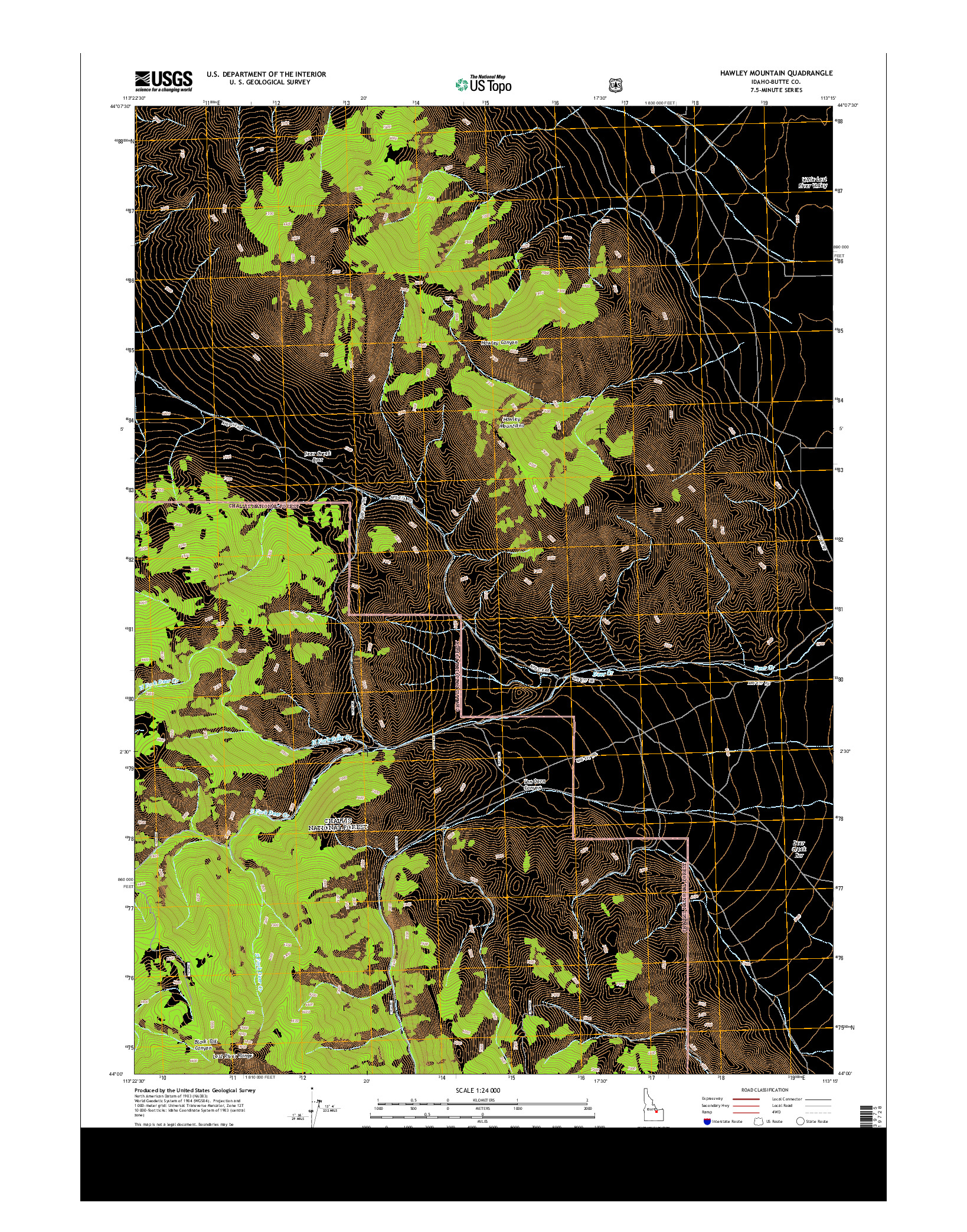 USGS US TOPO 7.5-MINUTE MAP FOR HAWLEY MOUNTAIN, ID 2013