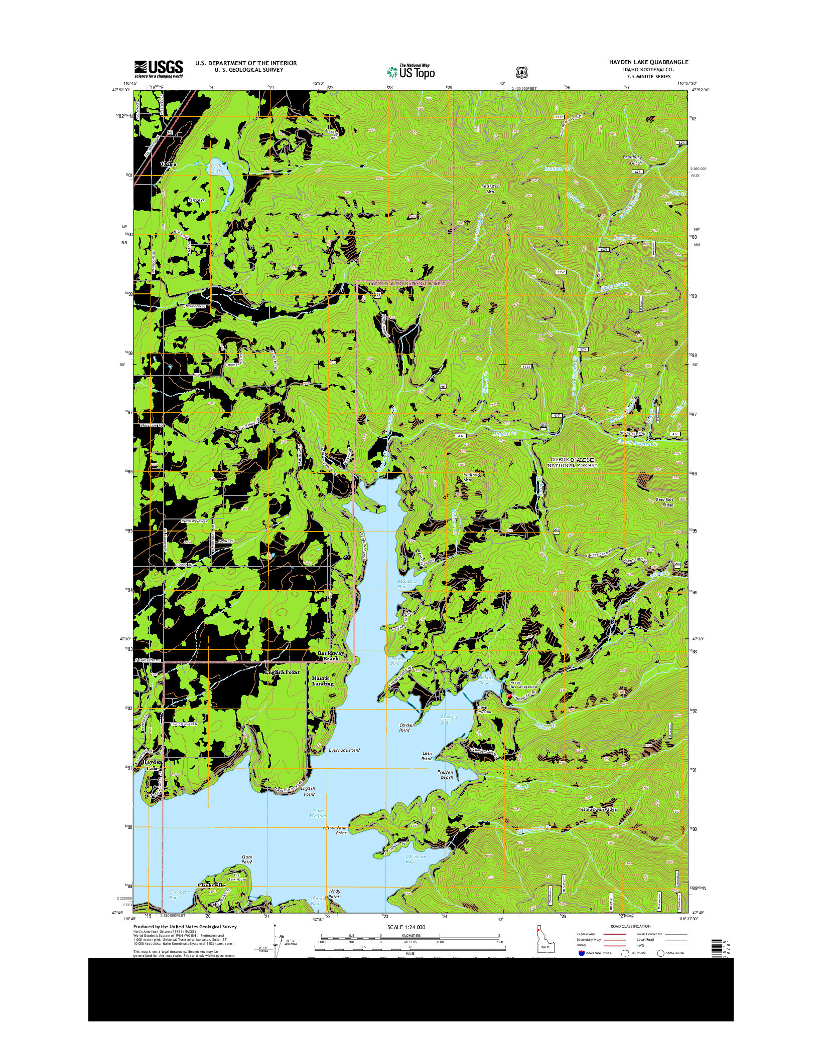 USGS US TOPO 7.5-MINUTE MAP FOR HAYDEN LAKE, ID 2013