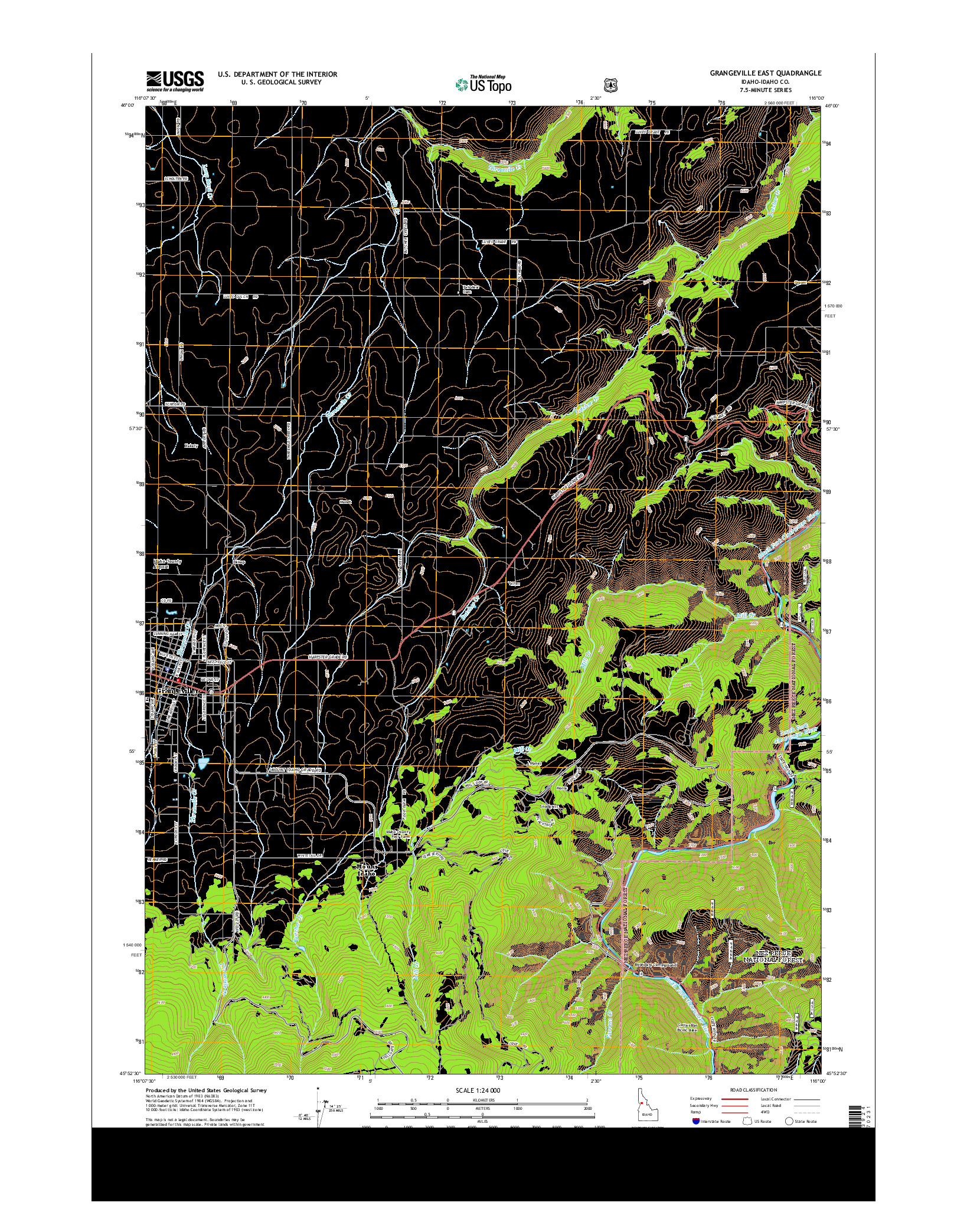 USGS US TOPO 7.5-MINUTE MAP FOR GRANGEVILLE EAST, ID 2013