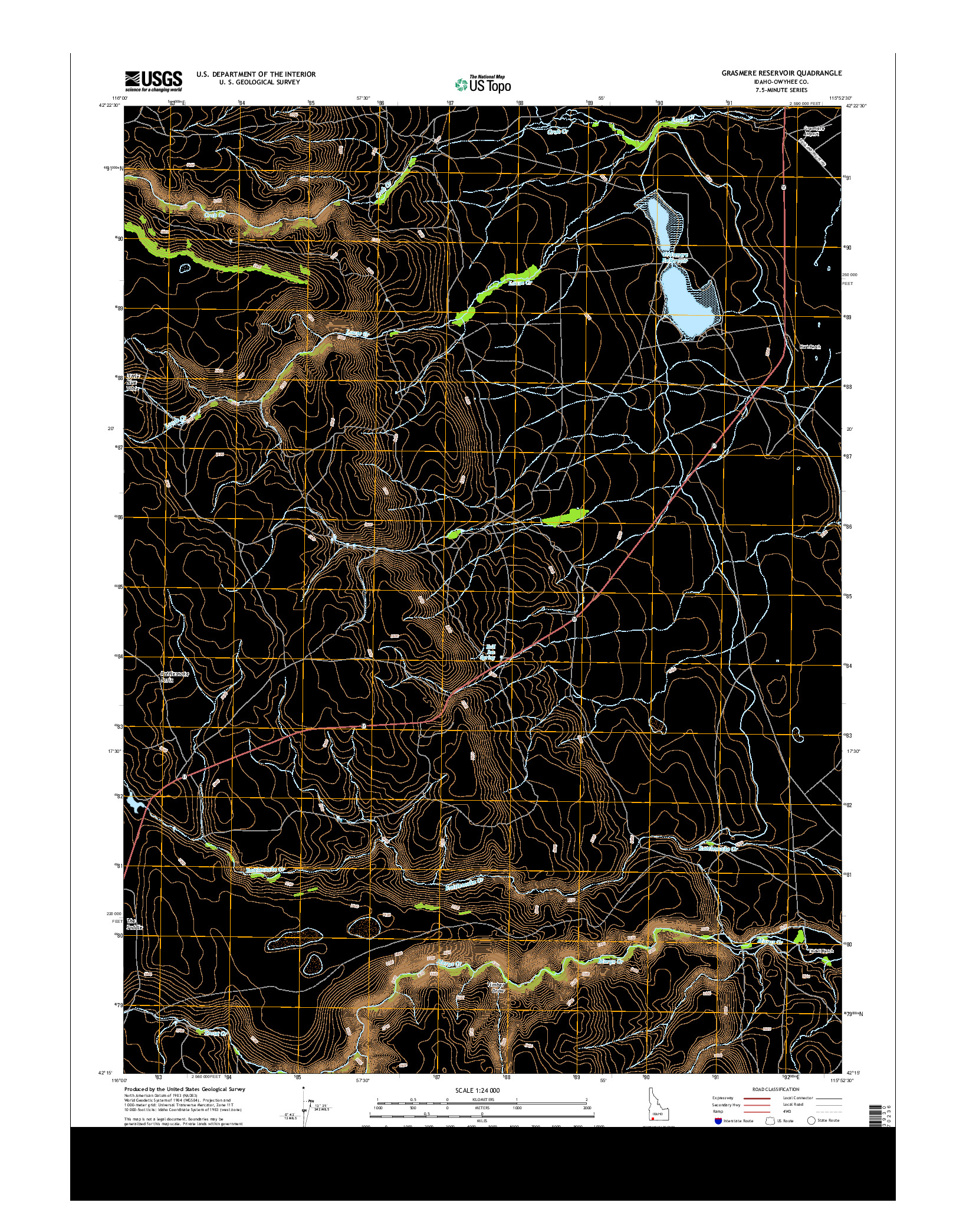 USGS US TOPO 7.5-MINUTE MAP FOR GRASMERE RESERVOIR, ID 2013