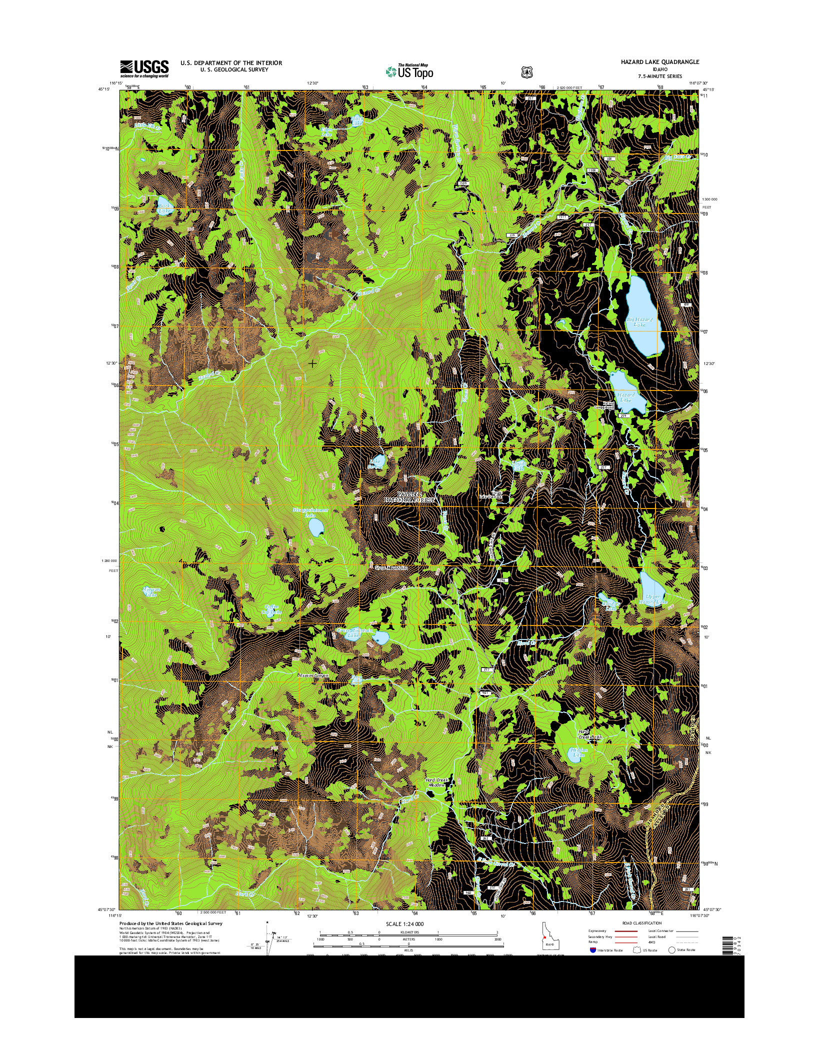 USGS US TOPO 7.5-MINUTE MAP FOR HAZARD LAKE, ID 2013