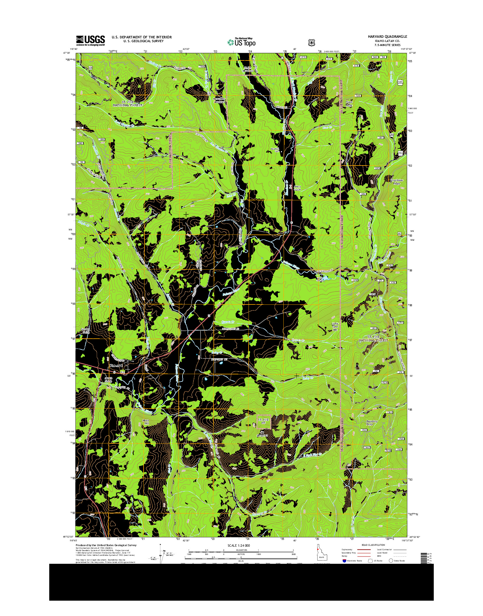 USGS US TOPO 7.5-MINUTE MAP FOR HARVARD, ID 2013