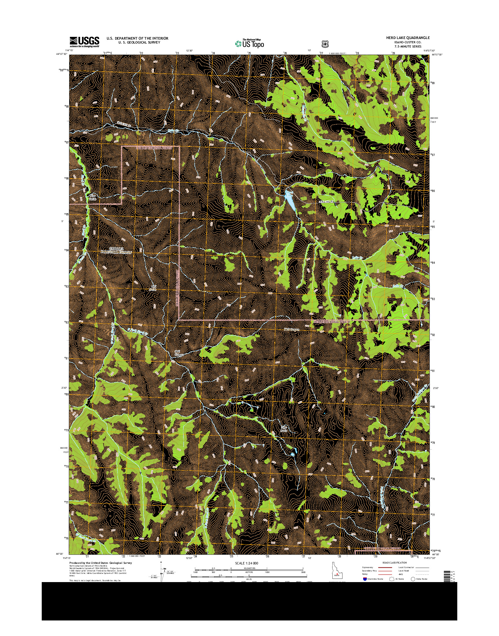 USGS US TOPO 7.5-MINUTE MAP FOR HERD LAKE, ID 2013