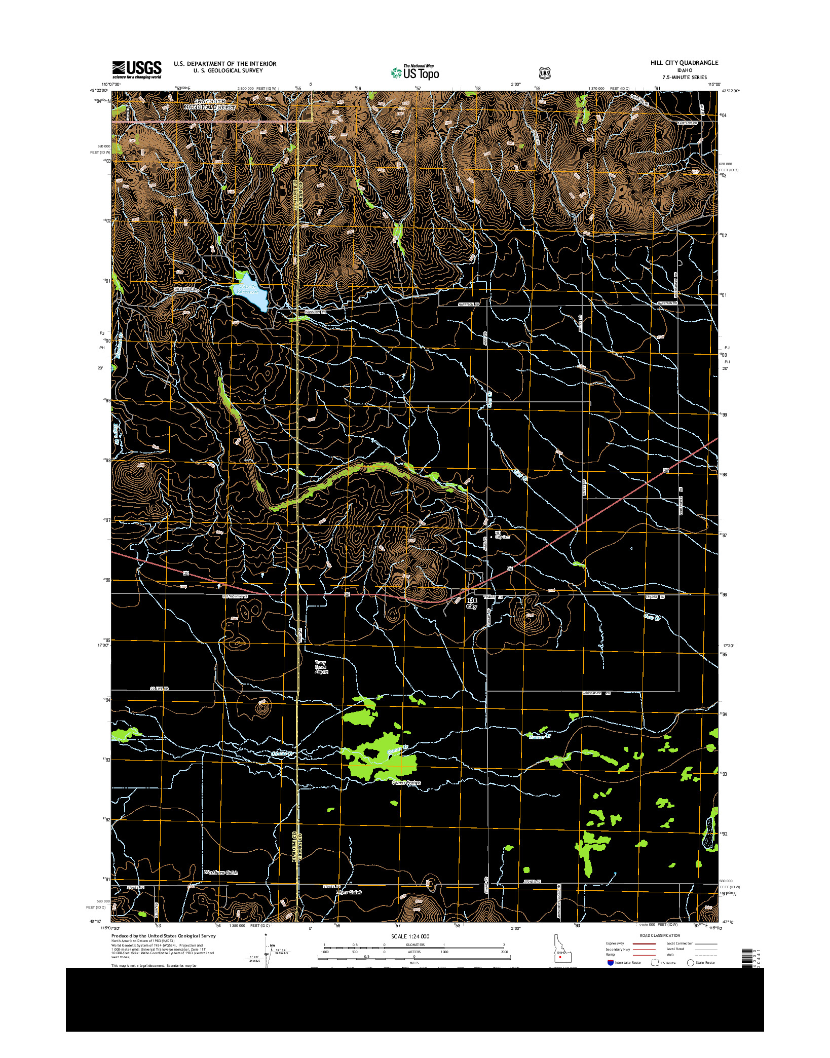 USGS US TOPO 7.5-MINUTE MAP FOR HILL CITY, ID 2013