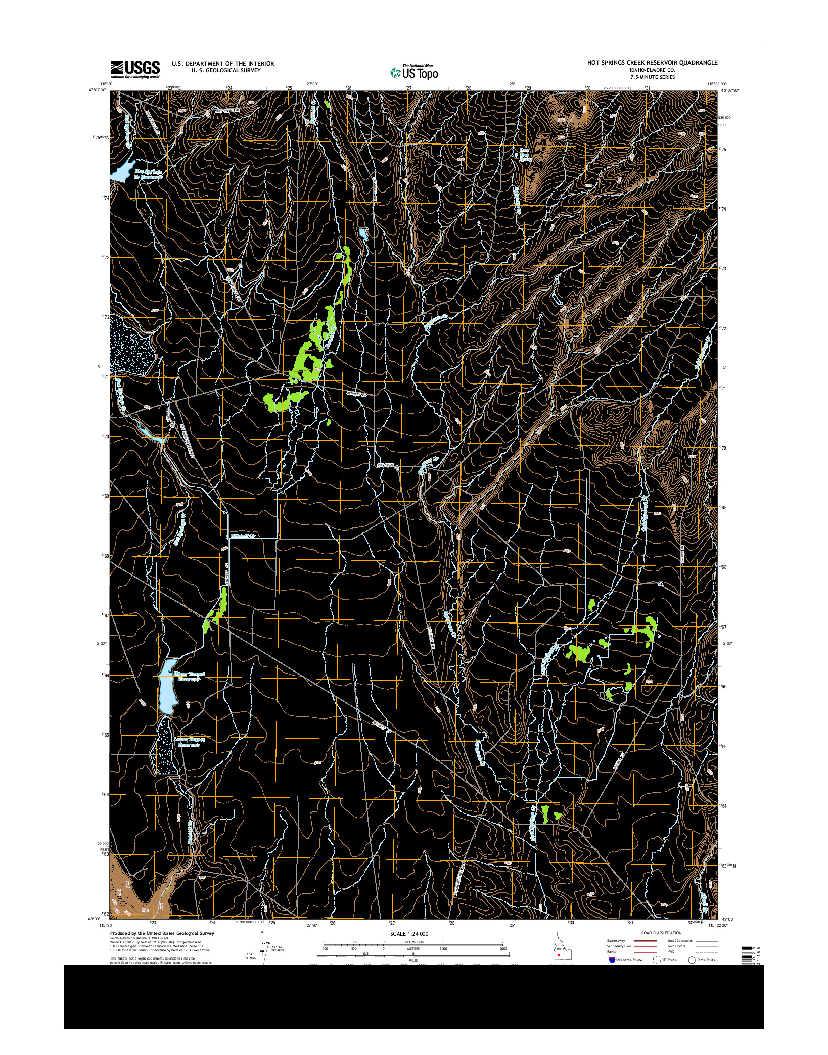 USGS US TOPO 7.5-MINUTE MAP FOR HOT SPRINGS CREEK RESERVOIR, ID 2013