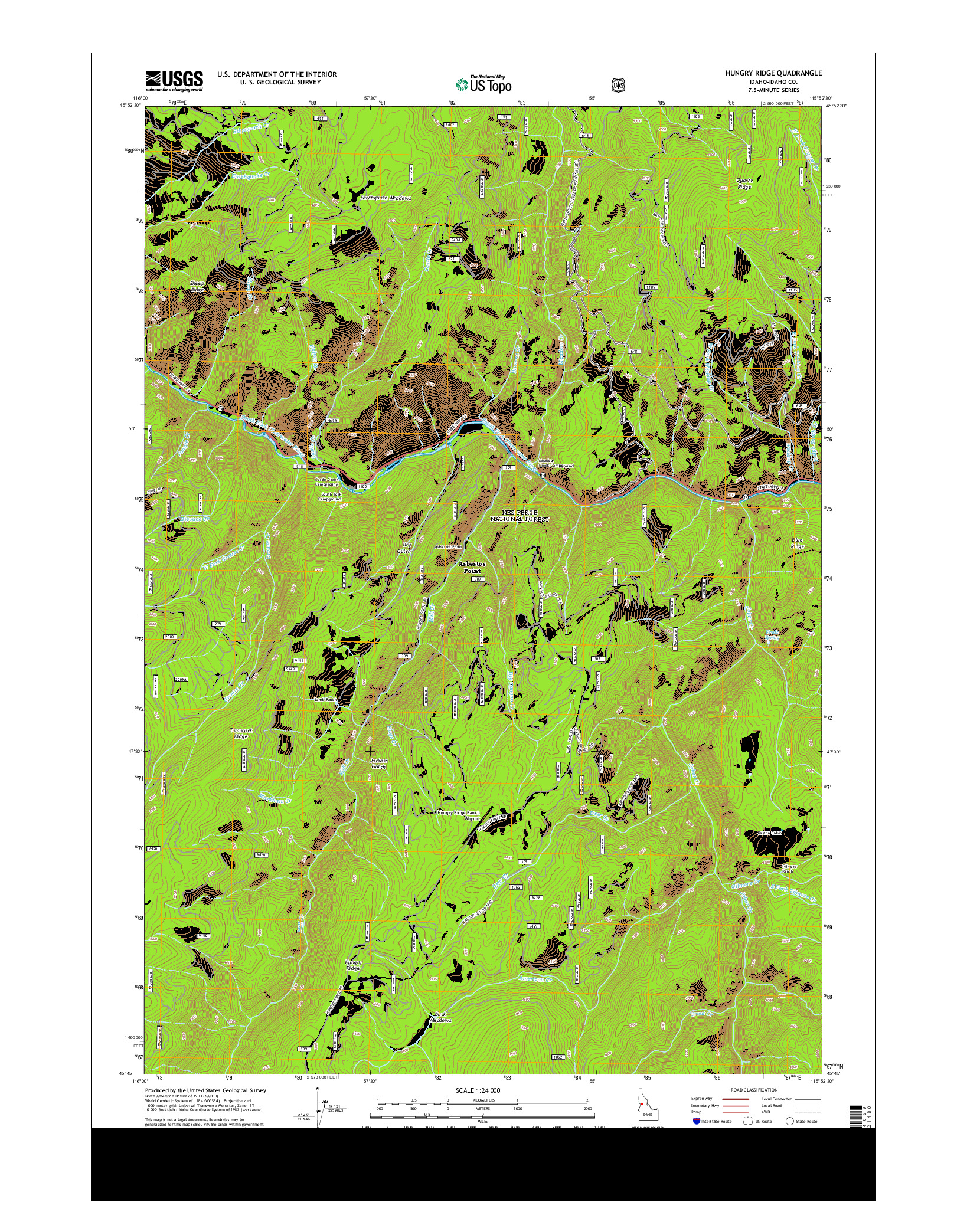 USGS US TOPO 7.5-MINUTE MAP FOR HUNGRY RIDGE, ID 2013