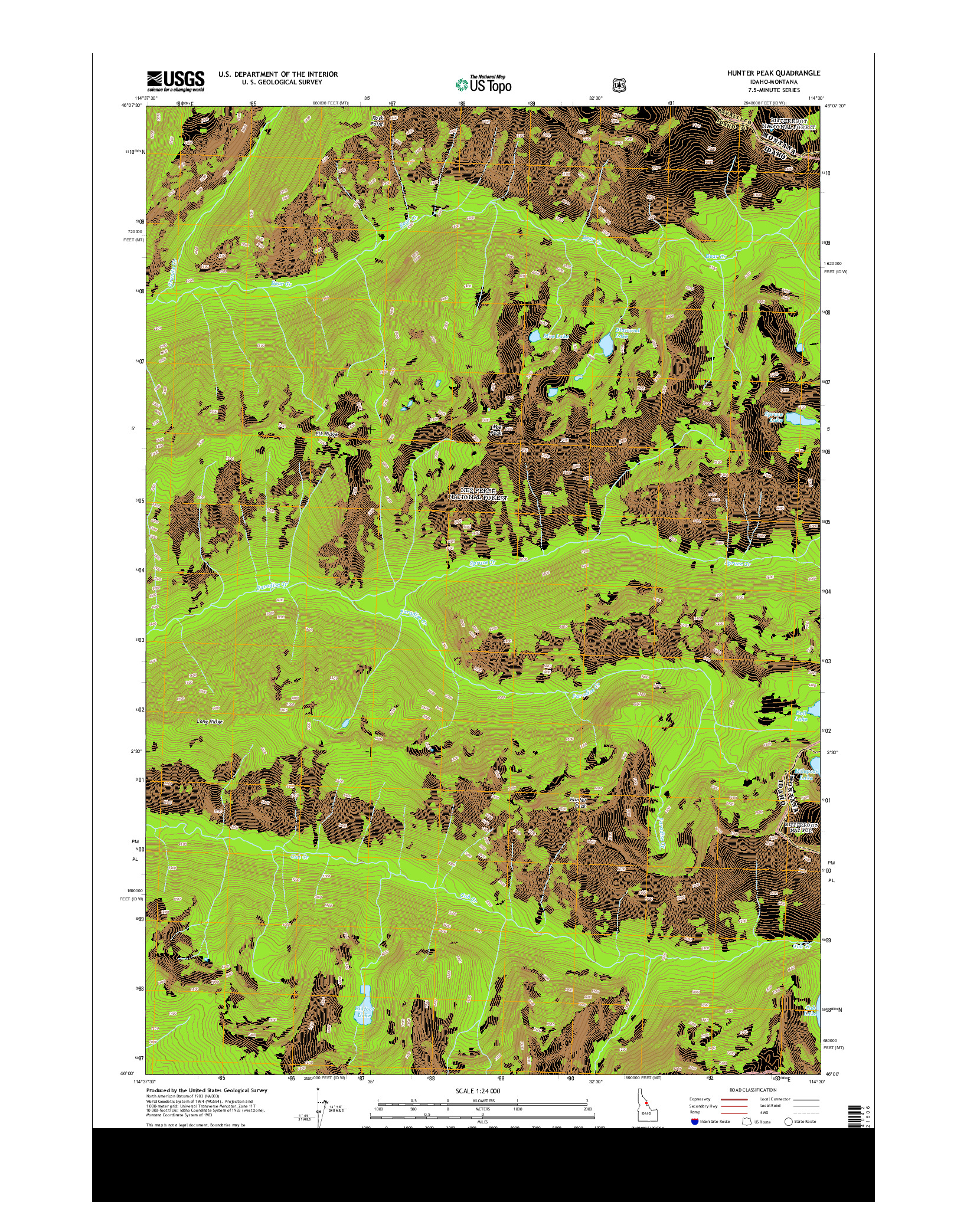 USGS US TOPO 7.5-MINUTE MAP FOR HUNTER PEAK, ID-MT 2013