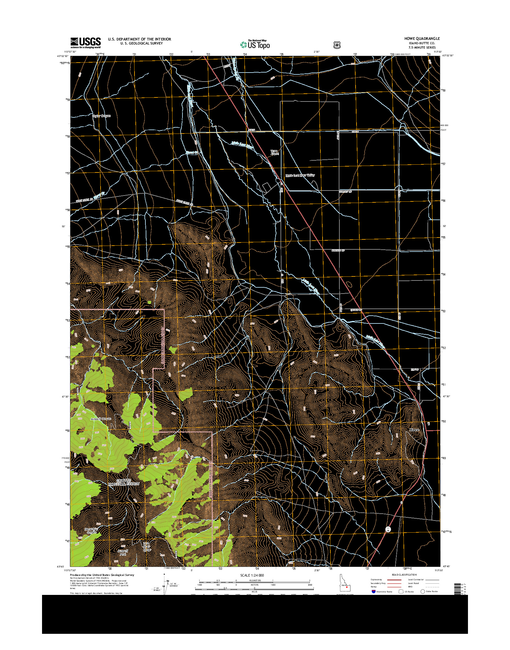 USGS US TOPO 7.5-MINUTE MAP FOR HOWE, ID 2013