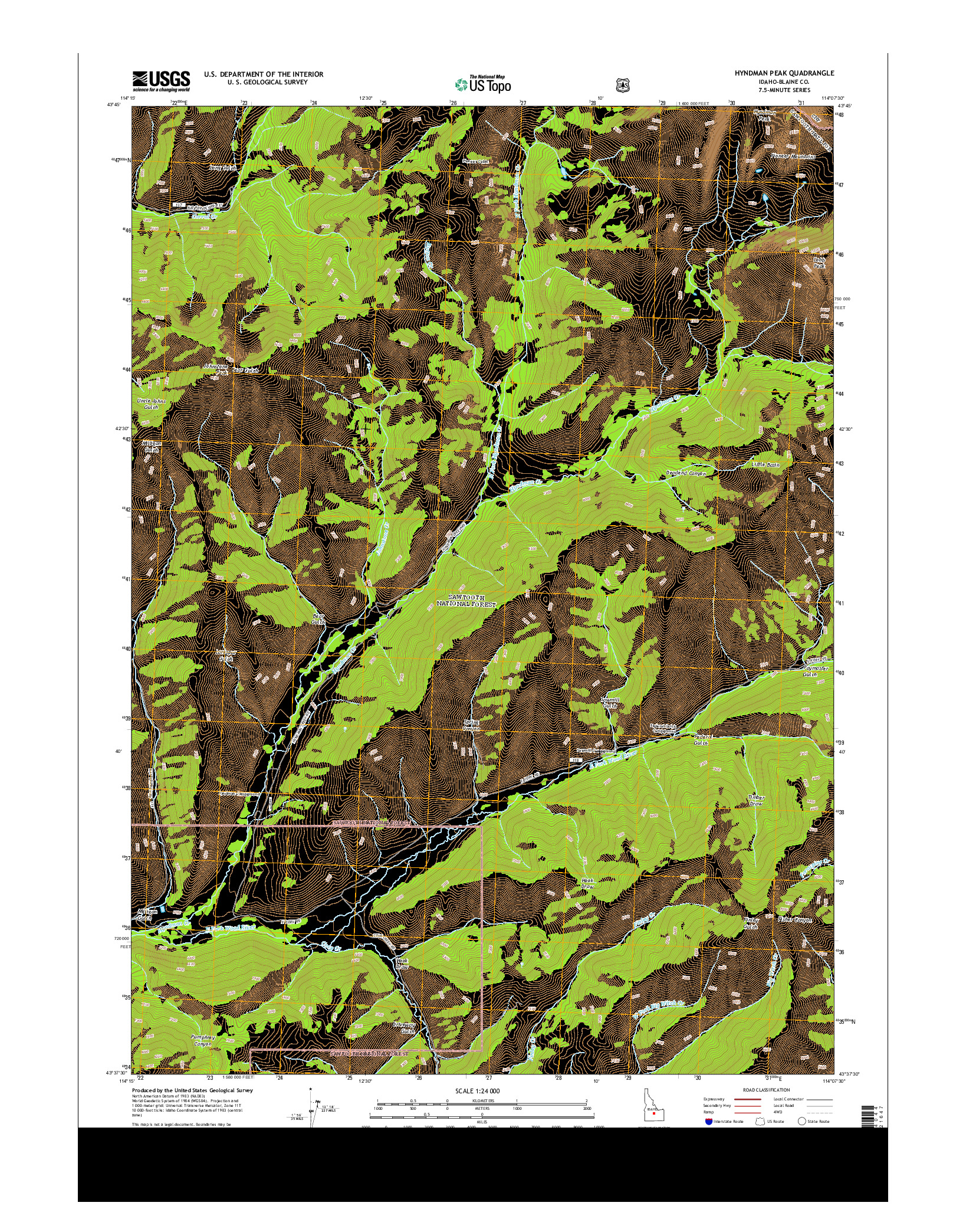 USGS US TOPO 7.5-MINUTE MAP FOR HYNDMAN PEAK, ID 2013