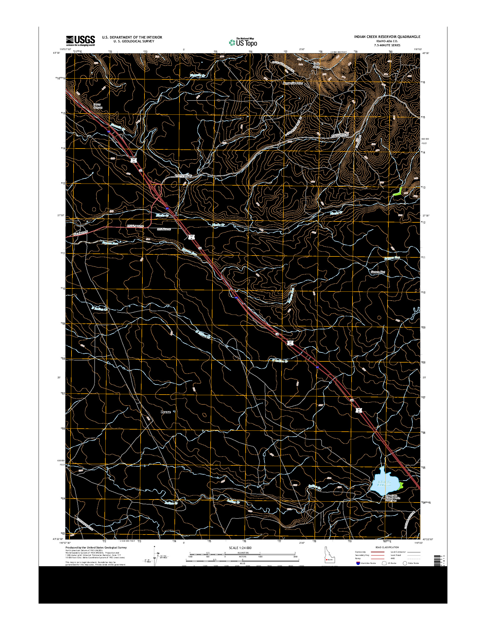 USGS US TOPO 7.5-MINUTE MAP FOR INDIAN CREEK RESERVOIR, ID 2013