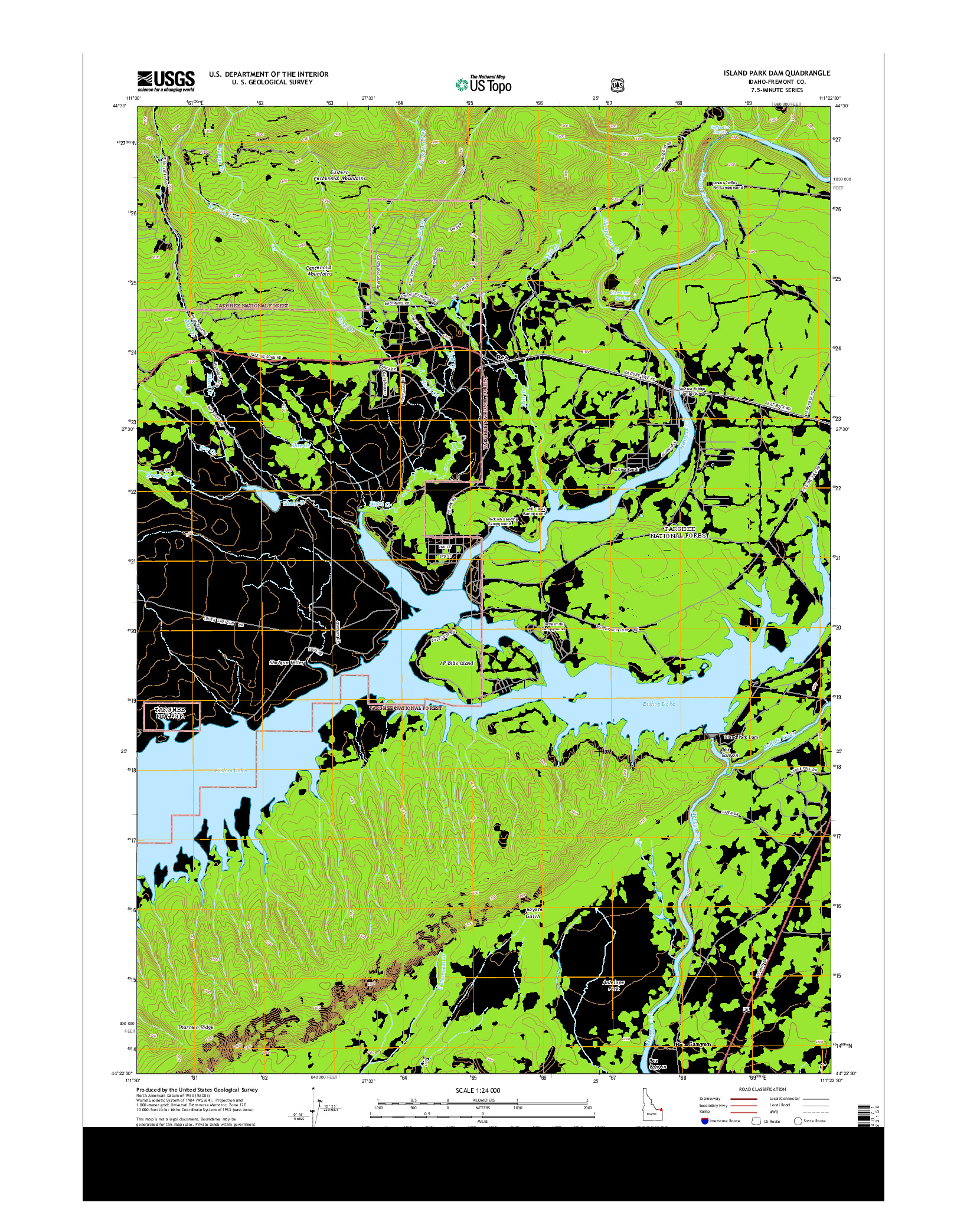 USGS US TOPO 7.5-MINUTE MAP FOR ISLAND PARK DAM, ID 2013