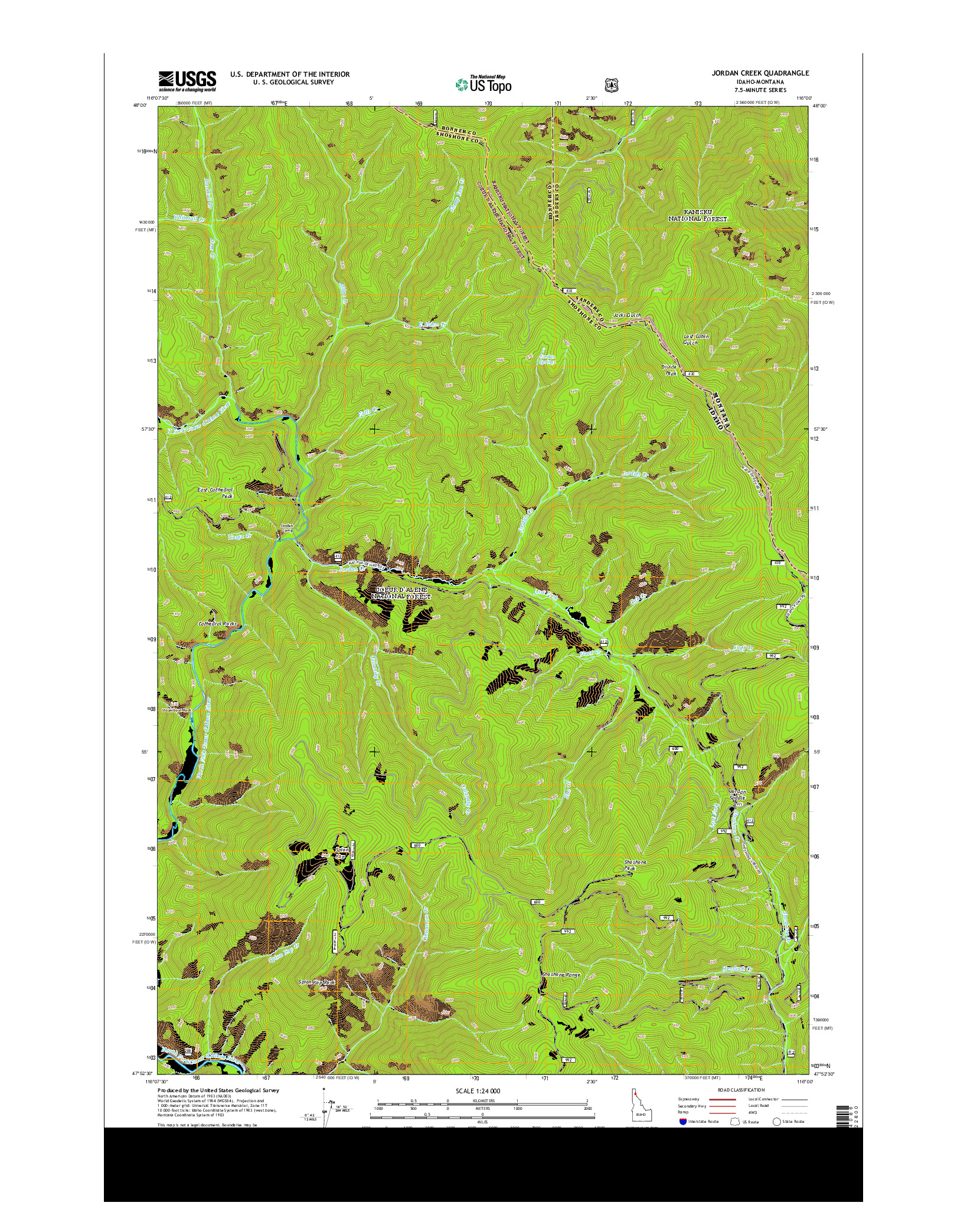 USGS US TOPO 7.5-MINUTE MAP FOR JORDAN CREEK, ID-MT 2013