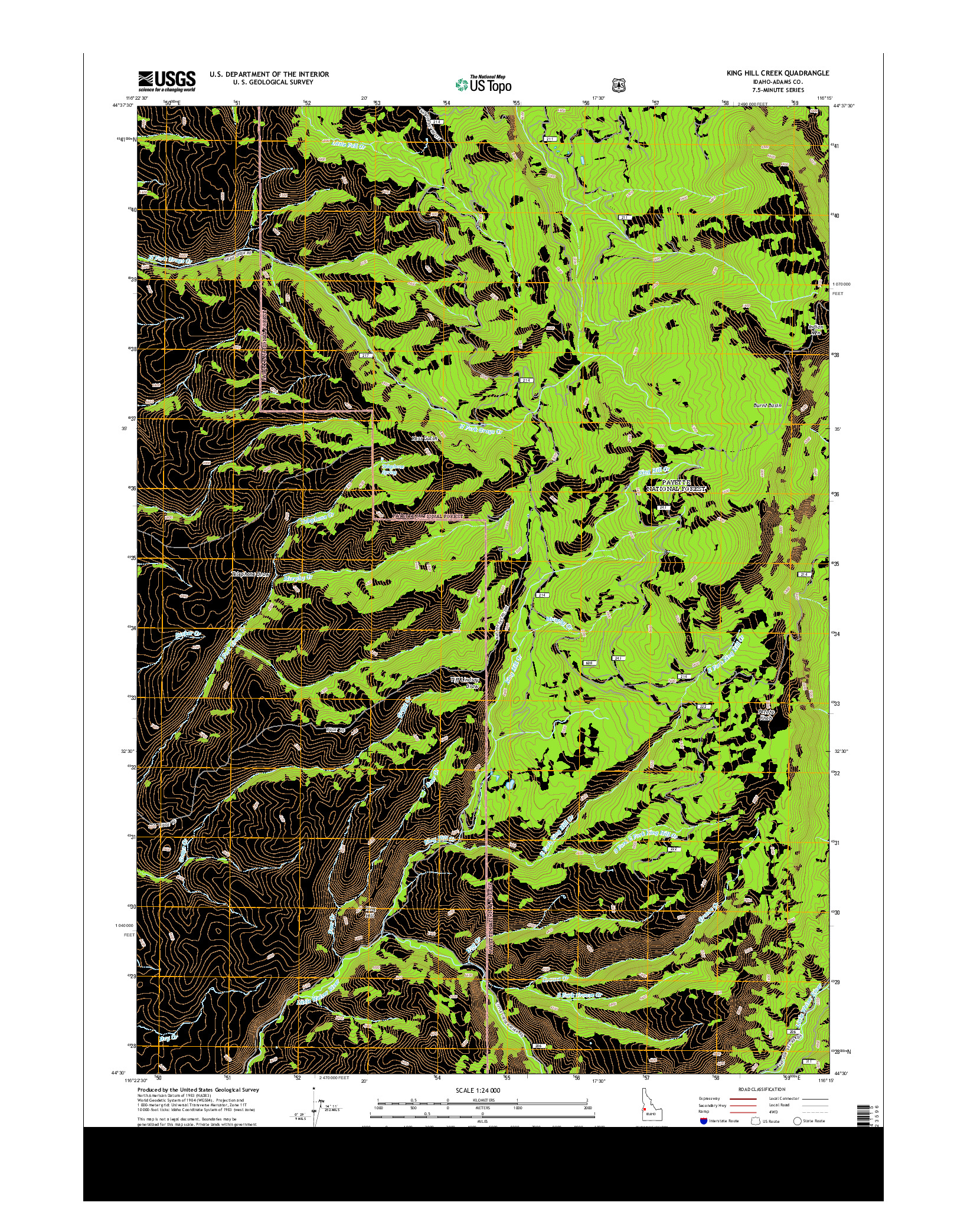 USGS US TOPO 7.5-MINUTE MAP FOR KING HILL CREEK, ID 2013