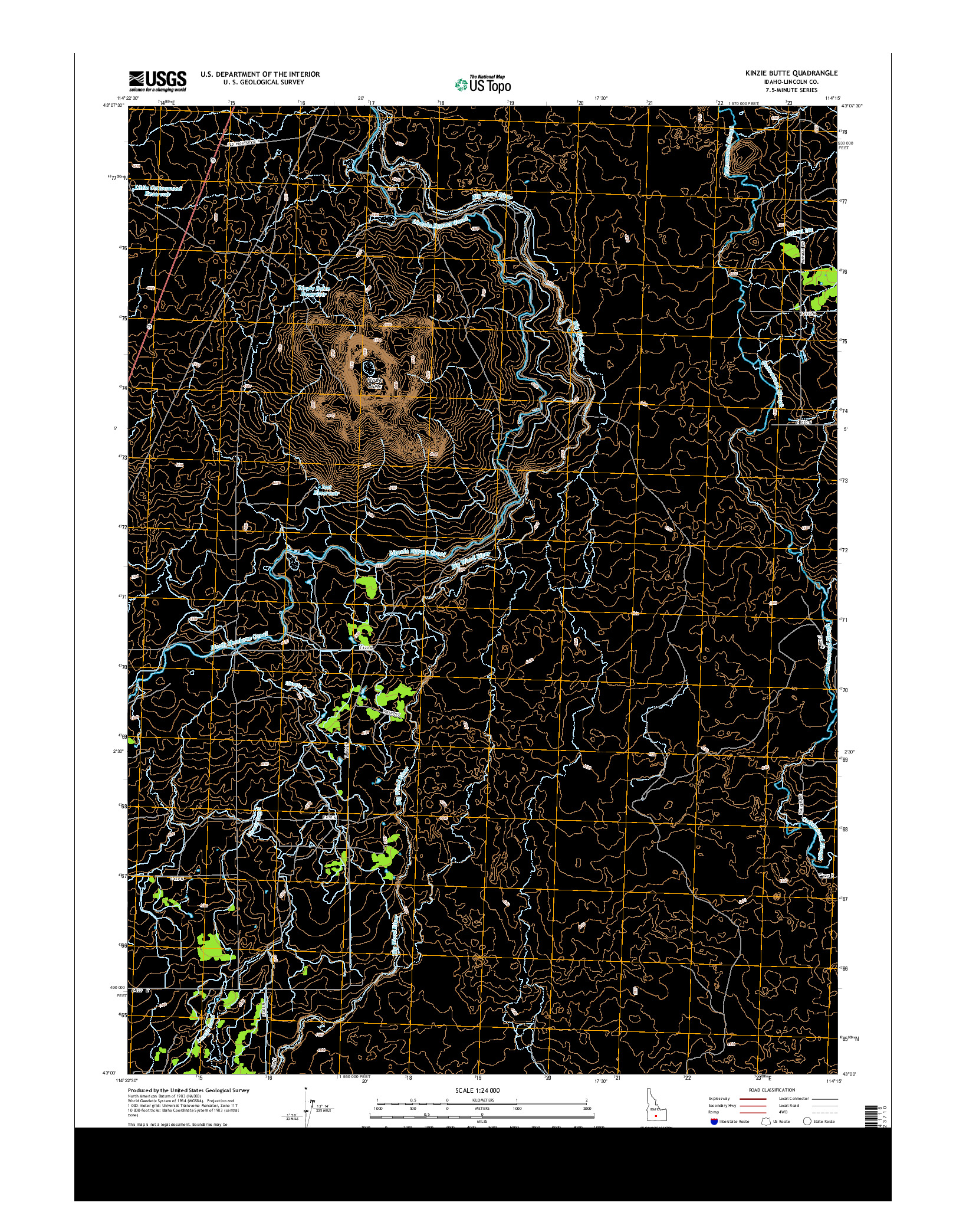 USGS US TOPO 7.5-MINUTE MAP FOR KINZIE BUTTE, ID 2013