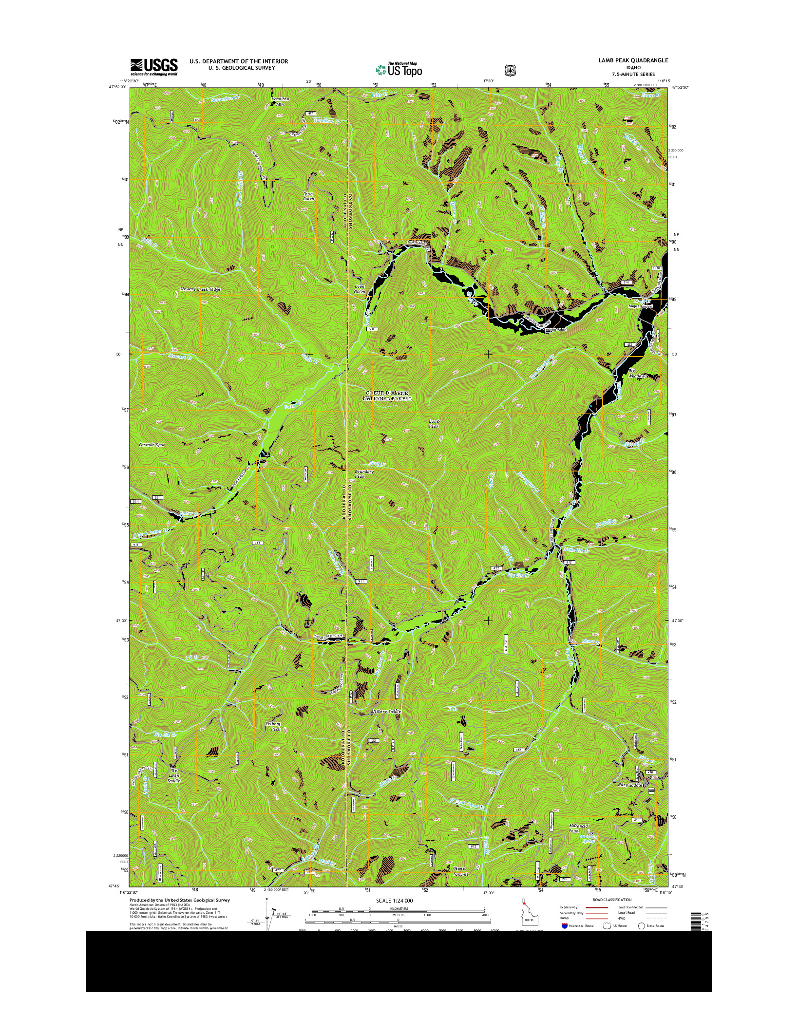 USGS US TOPO 7.5-MINUTE MAP FOR LAMB PEAK, ID 2013