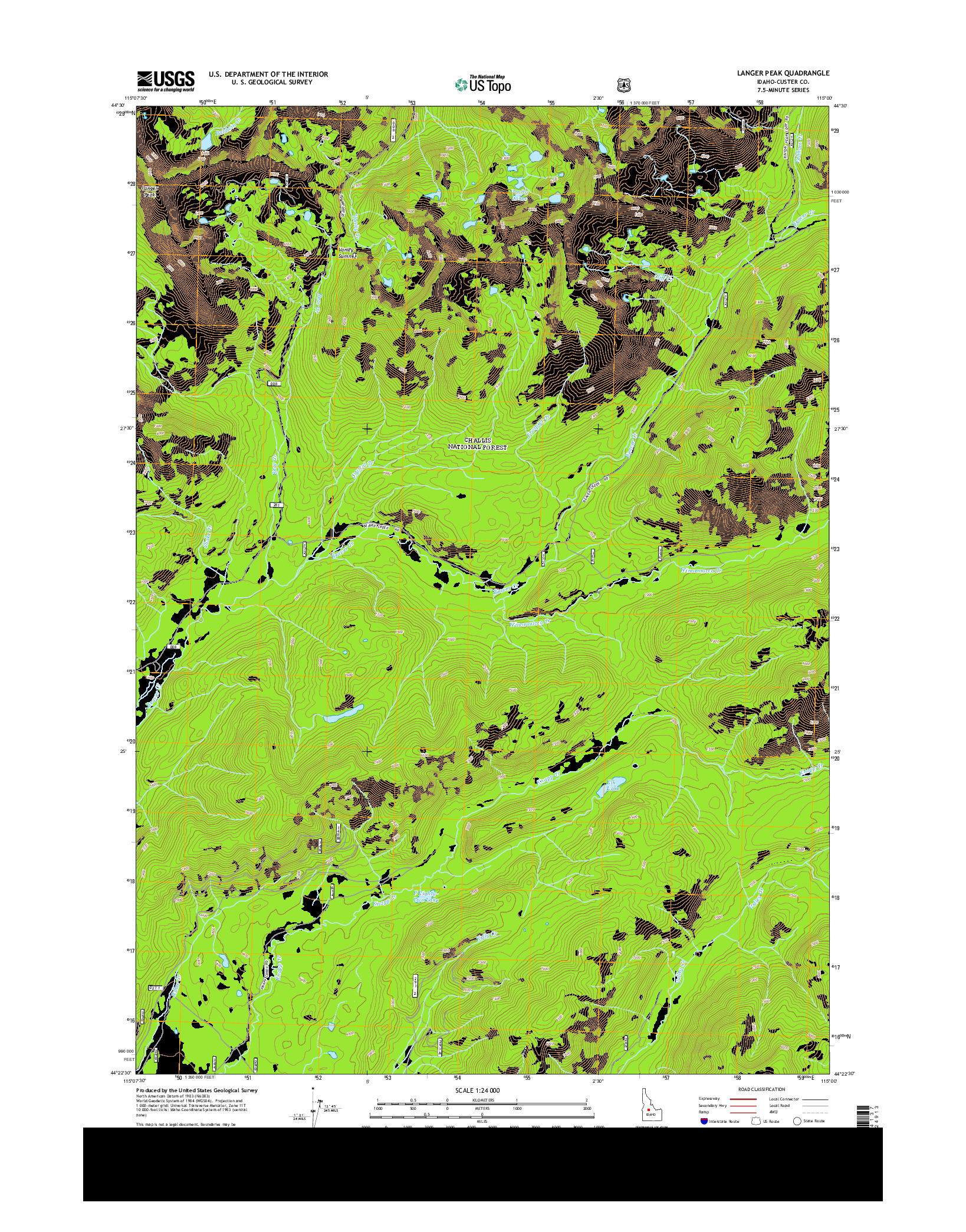 USGS US TOPO 7.5-MINUTE MAP FOR LANGER PEAK, ID 2013