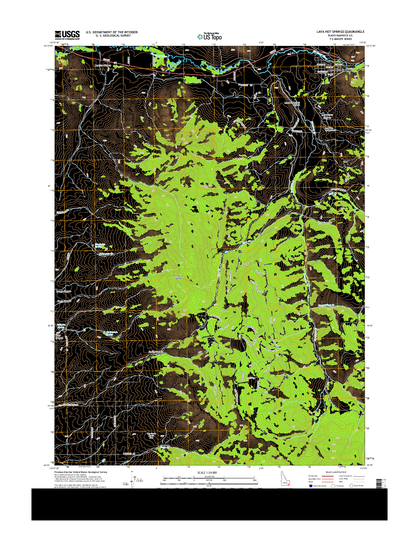 USGS US TOPO 7.5-MINUTE MAP FOR LAVA HOT SPRINGS, ID 2013