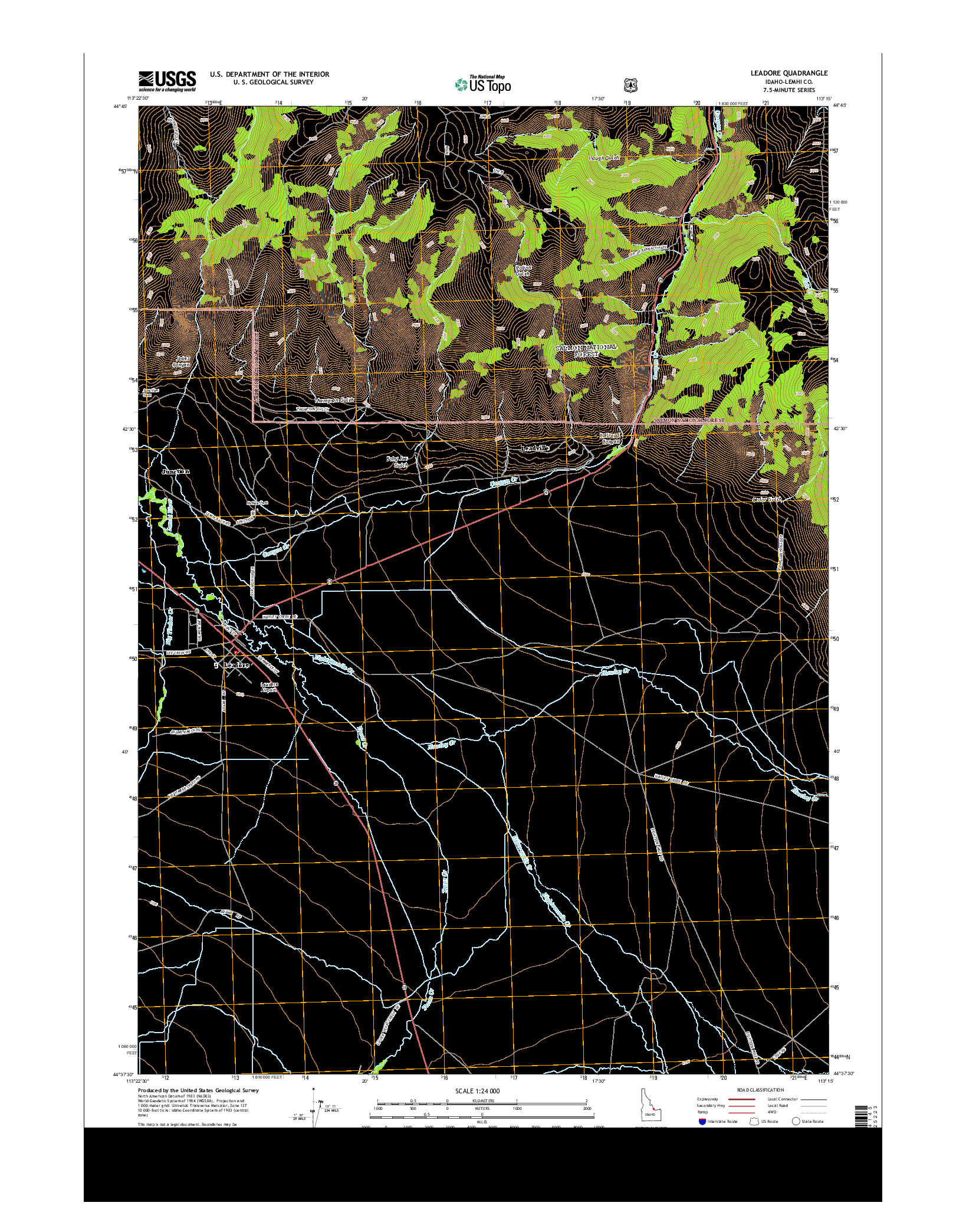 USGS US TOPO 7.5-MINUTE MAP FOR LEADORE, ID 2013