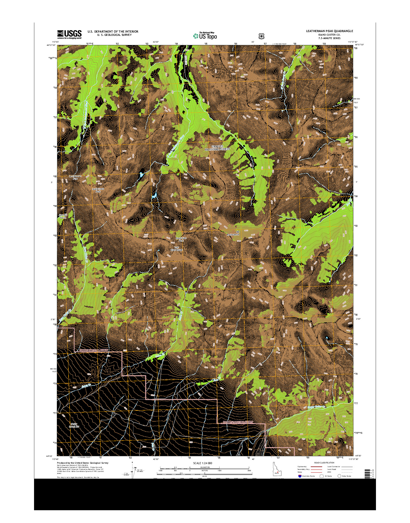 USGS US TOPO 7.5-MINUTE MAP FOR LEATHERMAN PEAK, ID 2013